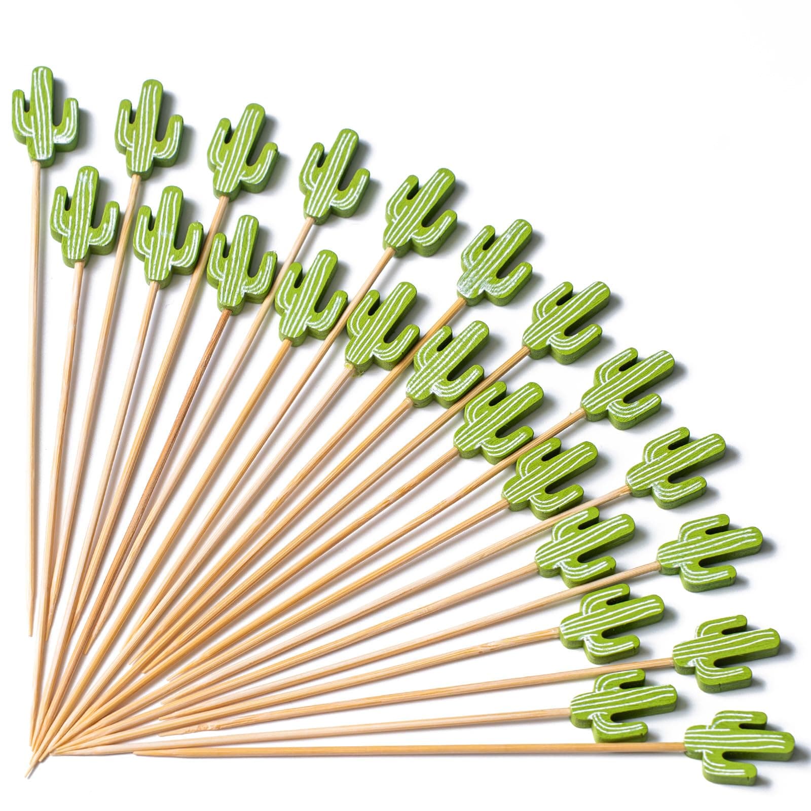 PuTwo Cocktail Picks Handmade Bamboo Toothpicks 100pcs 4.7” in Green Cacti