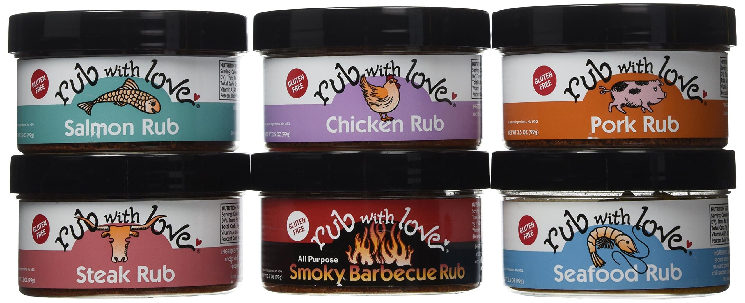 Favorites Meat Rubs and Seasonings Set (6 Jars) Grilling and BBQ Spices for Salmon, Chicken, and Steak