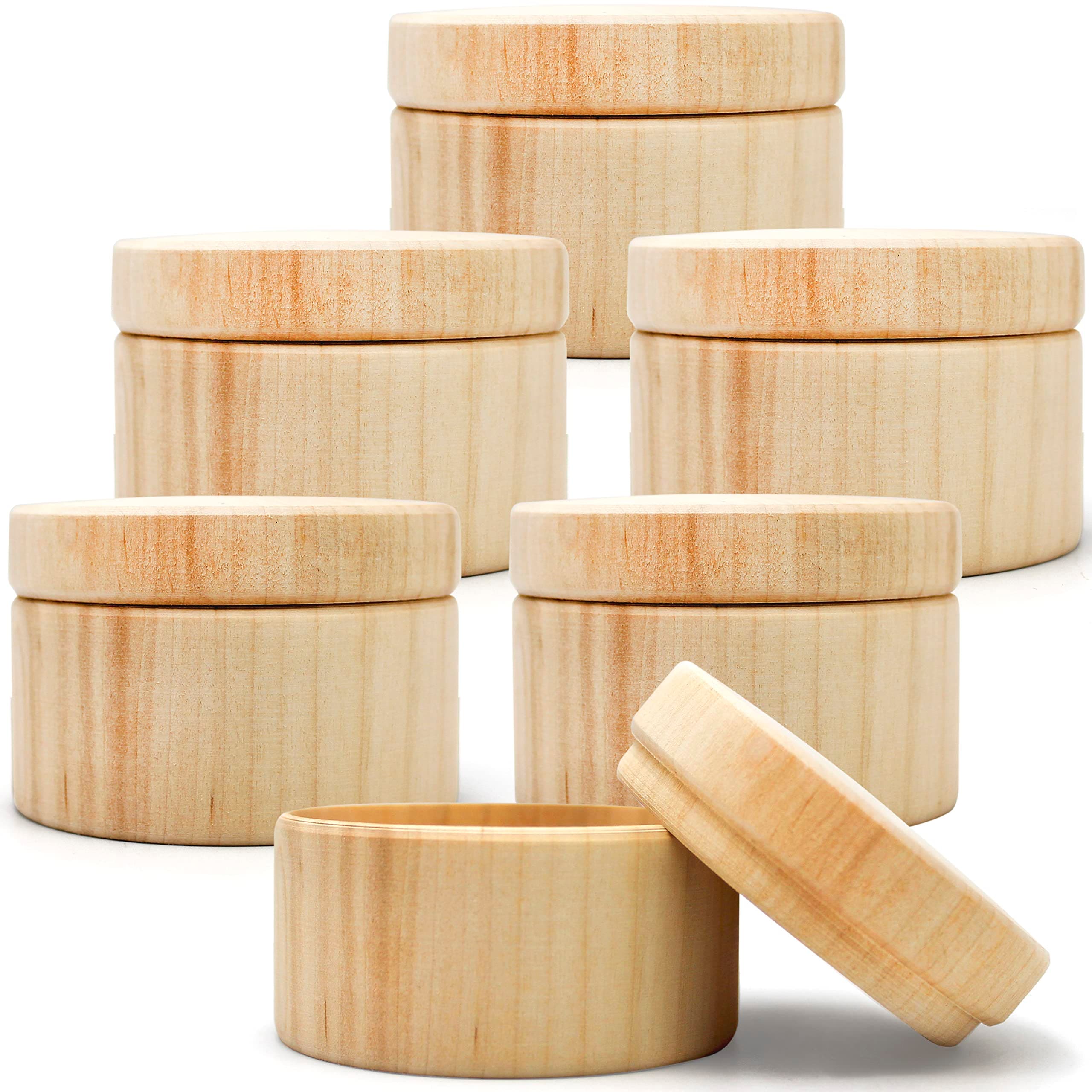 Mini Wooden Round Boxes with Lid 3''x2'' Set 6 pcs - Blank Storage Wood Craft Box Unpainted Unfinished DIY - Small Circle Boxes Crafts to Paint