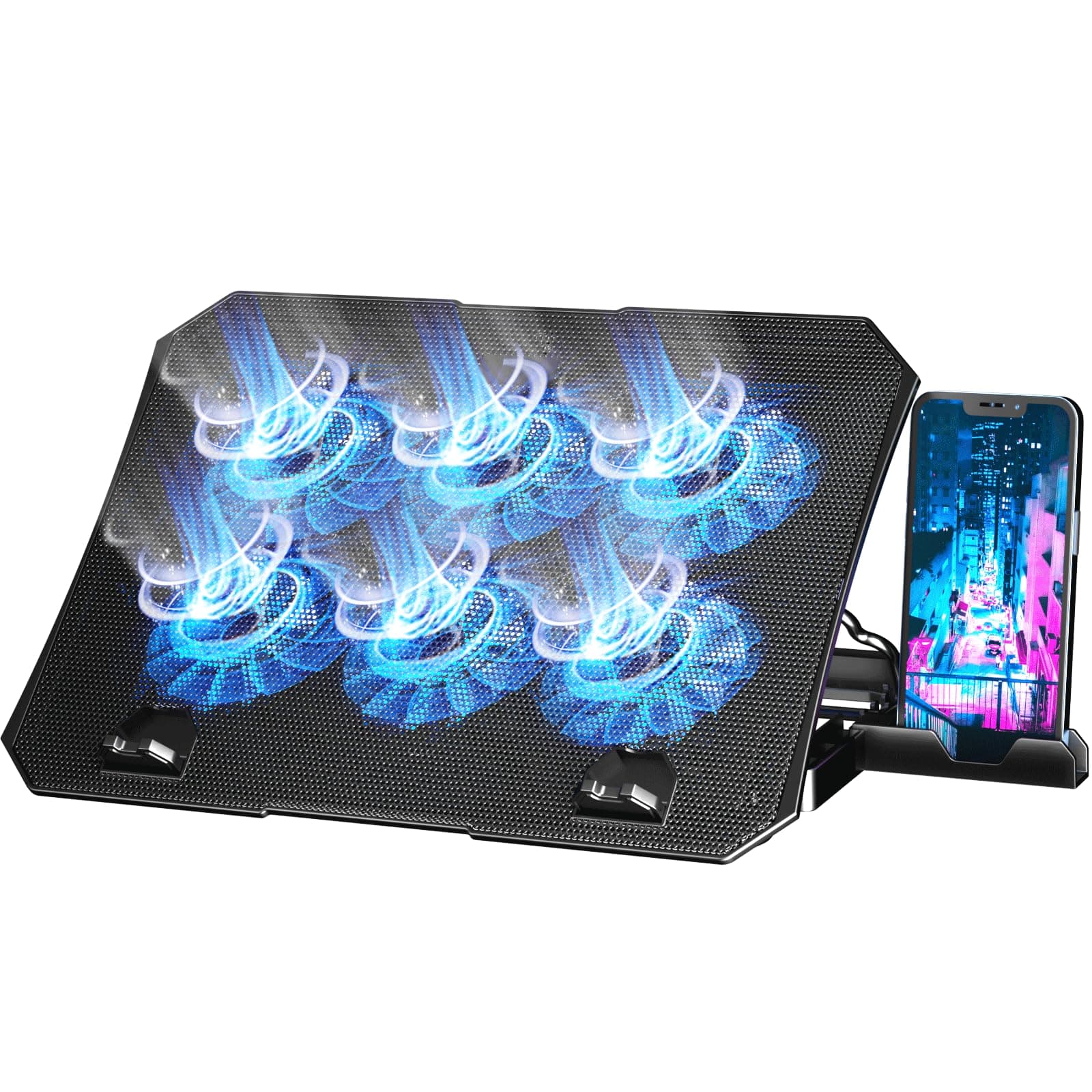 AICHESON Laptop Cooling Pad for 12-15.6 inch, 6 Cooler Fans with Blue Lights, 2 USB Ports