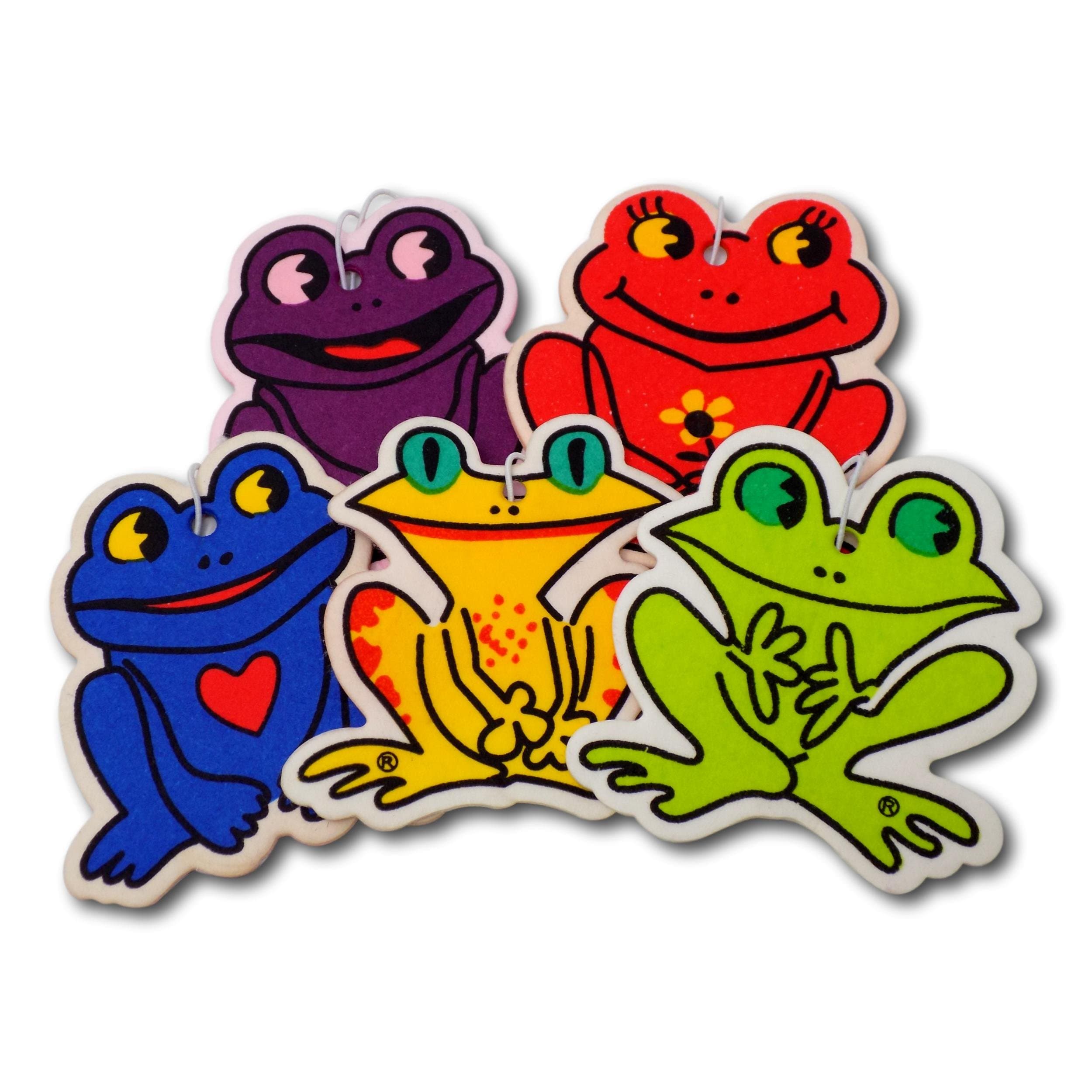 5 Pack Assorted Frog Design Car Air Fresheners - 5 Scent Variety Pack - With Elastic Hanging Loop
