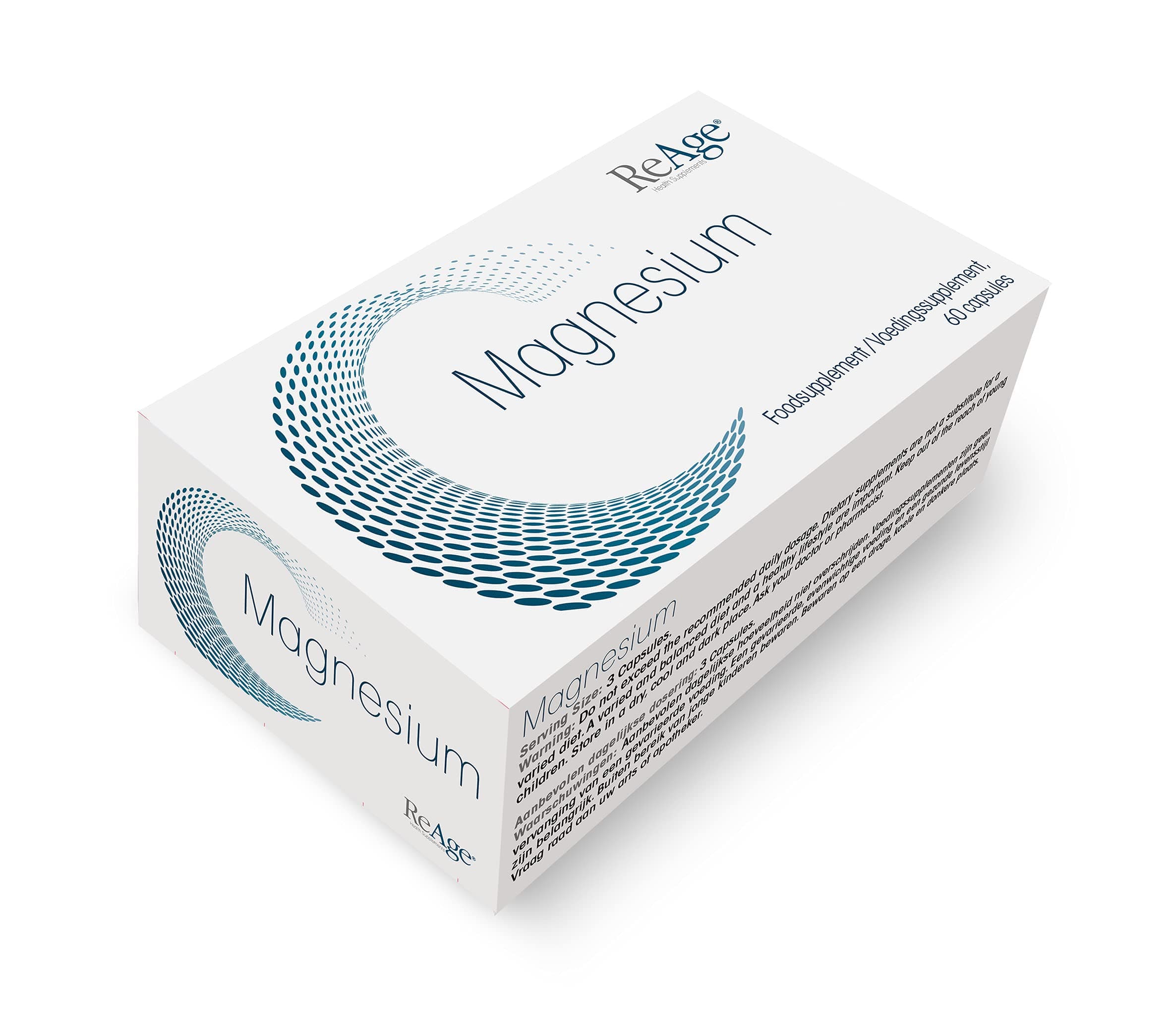 High-Absorbent Magnesium Supplements | 100% Natural and Premium Ingredients for Body and Overall Fitness | Improves Muscle and Nerve Action | 60 Capsules Made in The Netherlands by ReAge®