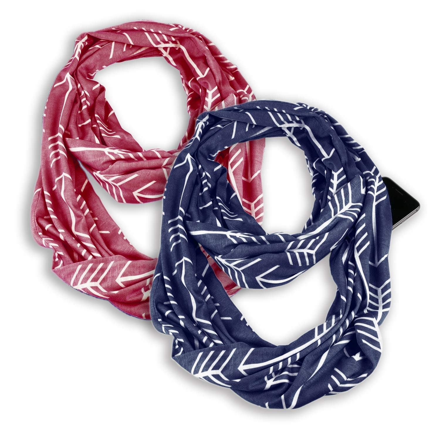 Infinity & Soft Scarf with Hidden Zipper Pocket Bundle Set | Winter Spring Summer Fall Autumn Lightweight Fashion Pattern Scarf, Travel Accessories for Women Girls Ladies(2 Pack)