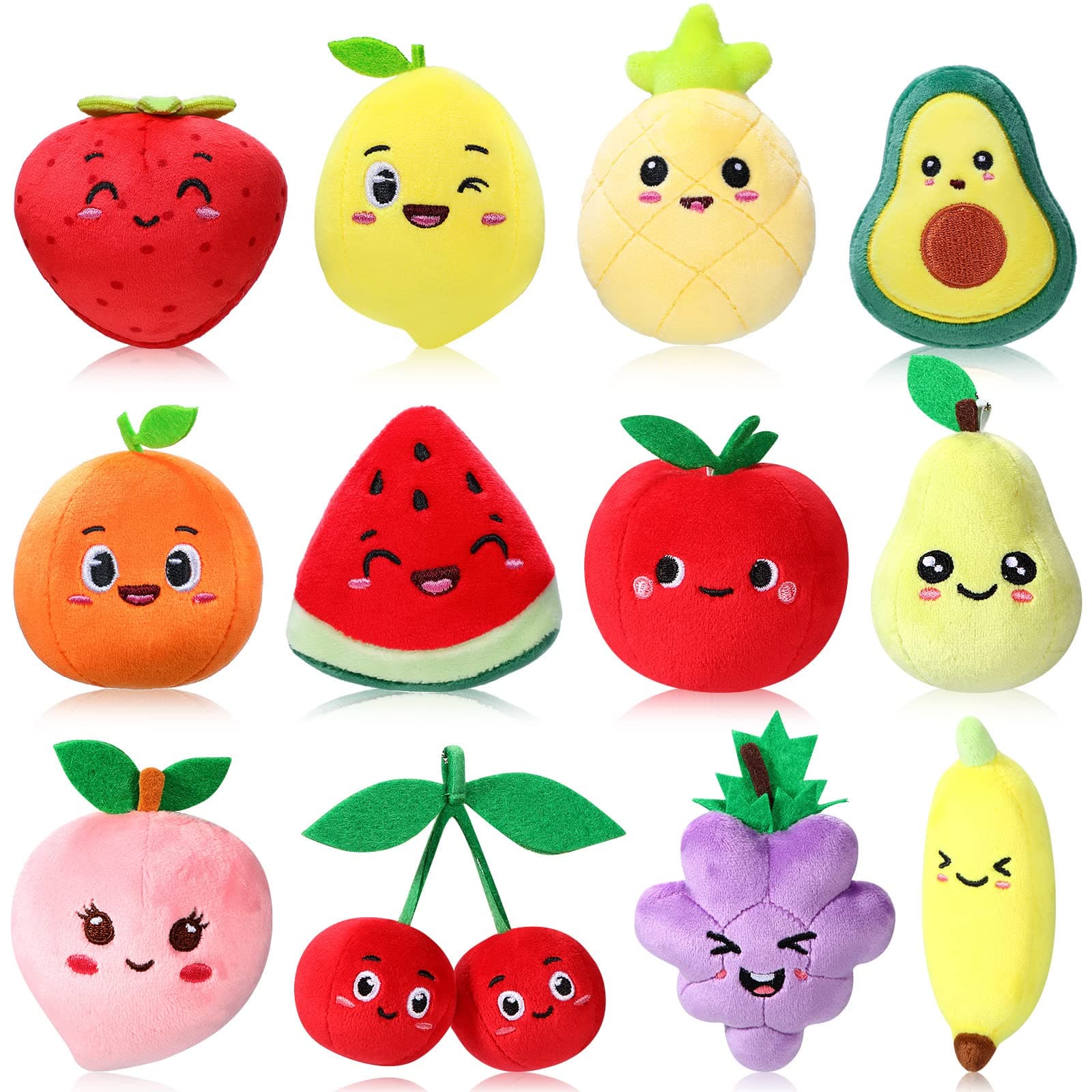 12 Pieces Cute Fruit Plush Toys Colorful Stuffed Fruits Soft Mini Avocado Strawberry Orange Pineapple Peach Lemon Stuffed Doll for Kids Keychain Handbag Pendant Birthday Party Favors