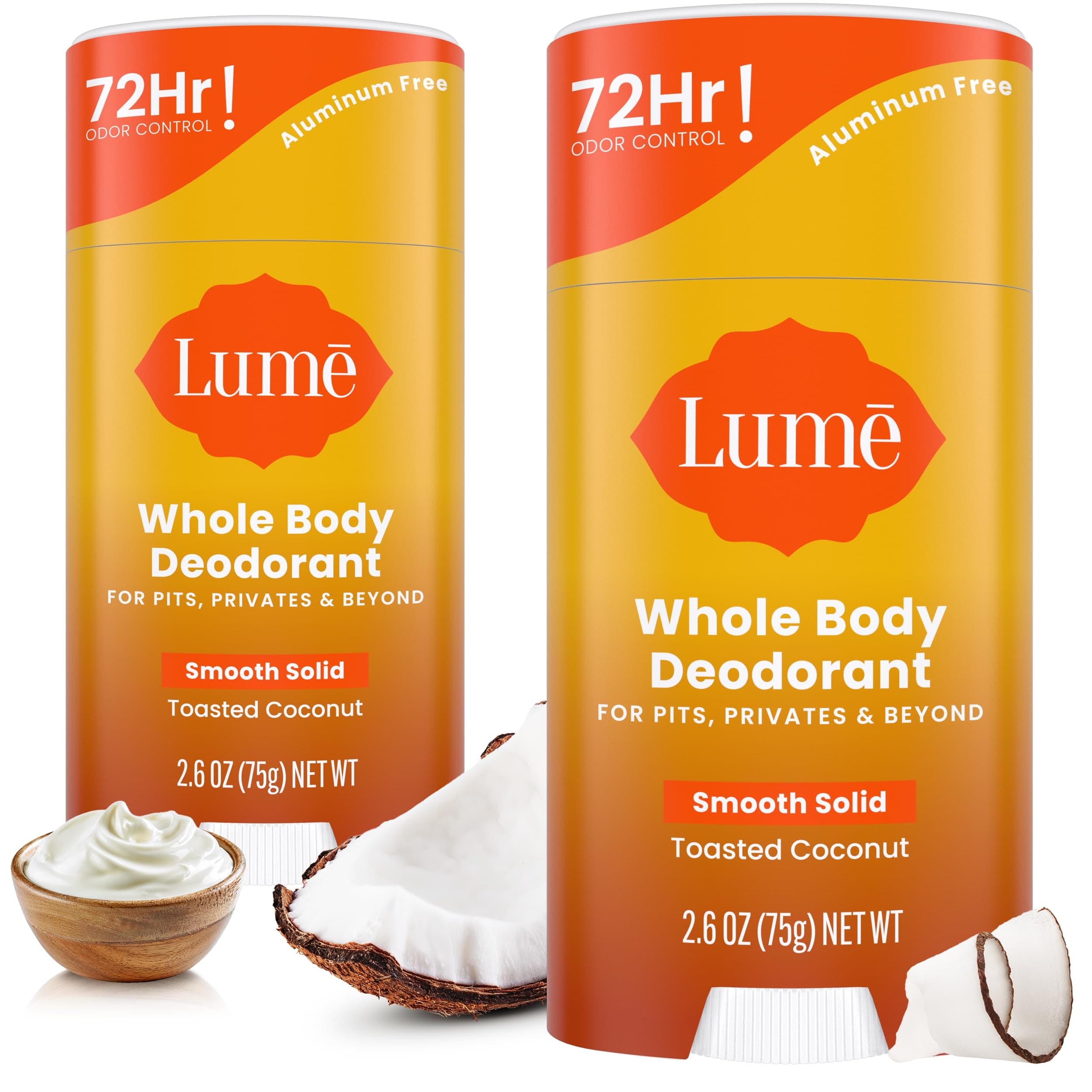 Lume Full Body Deodorant, Soft Firm Pen, 72 Hours Odour Control, Aluminium Free, BPA Free and Skin Safe, 72 oz (Roasted Coconut)