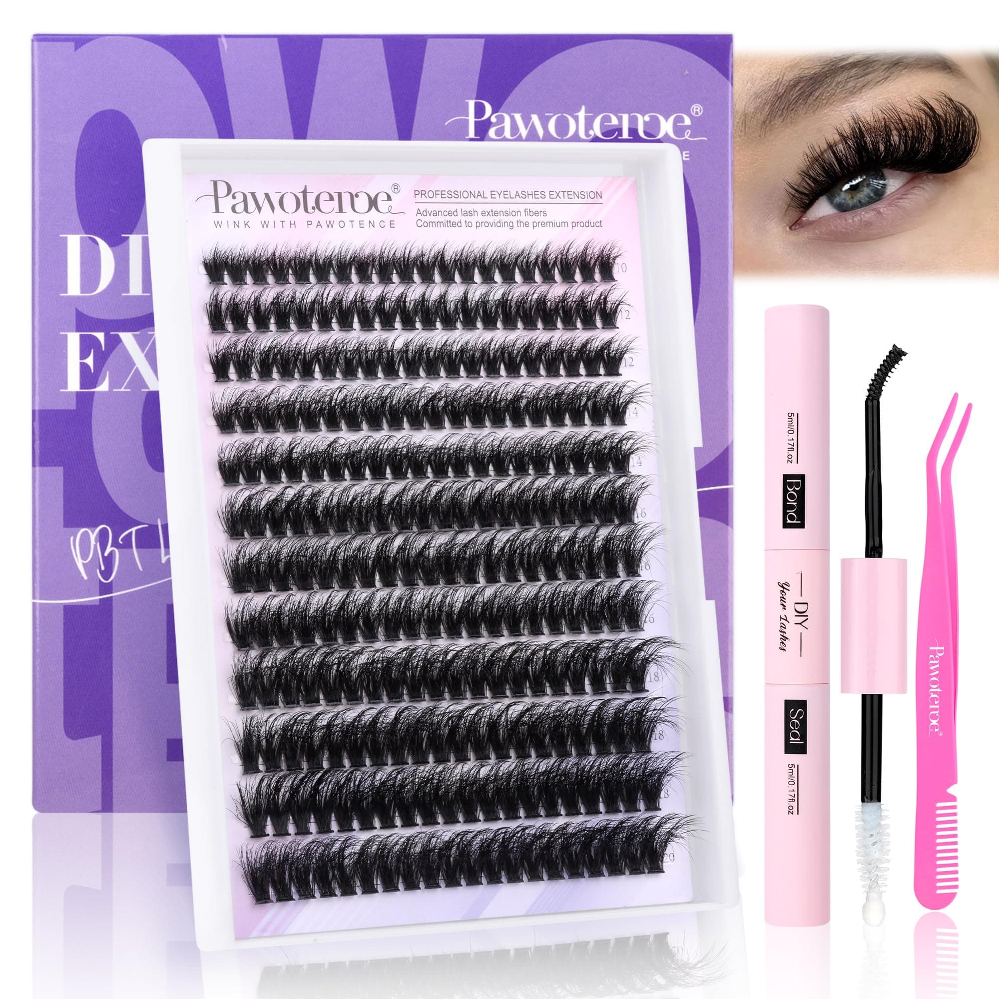 Lash Extension Kit Lash Clusters 80D Full DIY Cluster Eyelash Extension Kit 10-20mm Individual Lashes Mink with Lash Bond and Seal, Lash Tweezers for Self Application (Mink 80D,10-20mm, Kit)