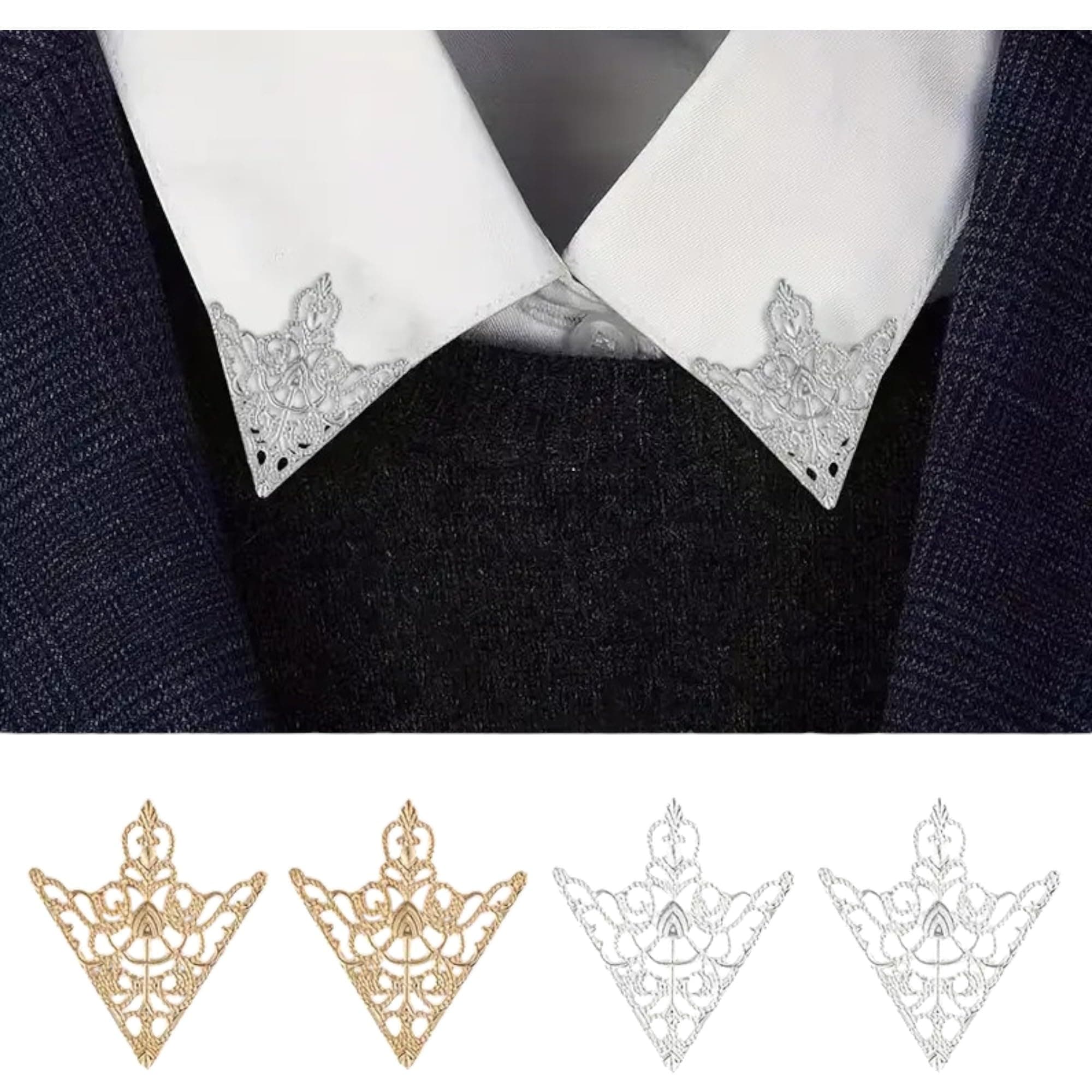 keywins 1pair Vintage Court Collar Buckle Collar Pin Men's Suit Shirt Accessories Ancient Copper Hollow Pattern Triangle Clothes Collar Corner Buckle 3.99cm*3.0cm, Ideal Choice For Gifts