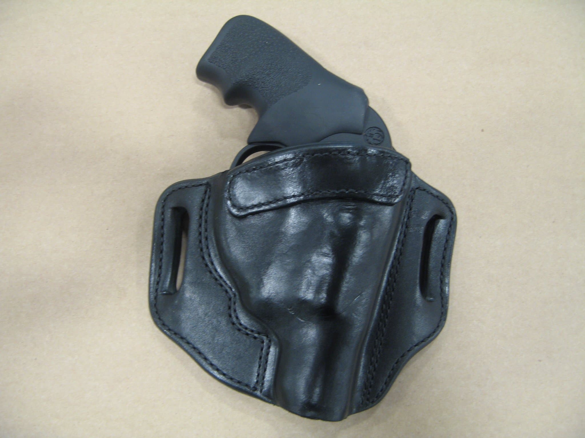 Azula OWB Leather 2 Slot Molded Pancake Belt Holster for Ruger LCR, LCRx 38 Special 2" Revolver Black RH