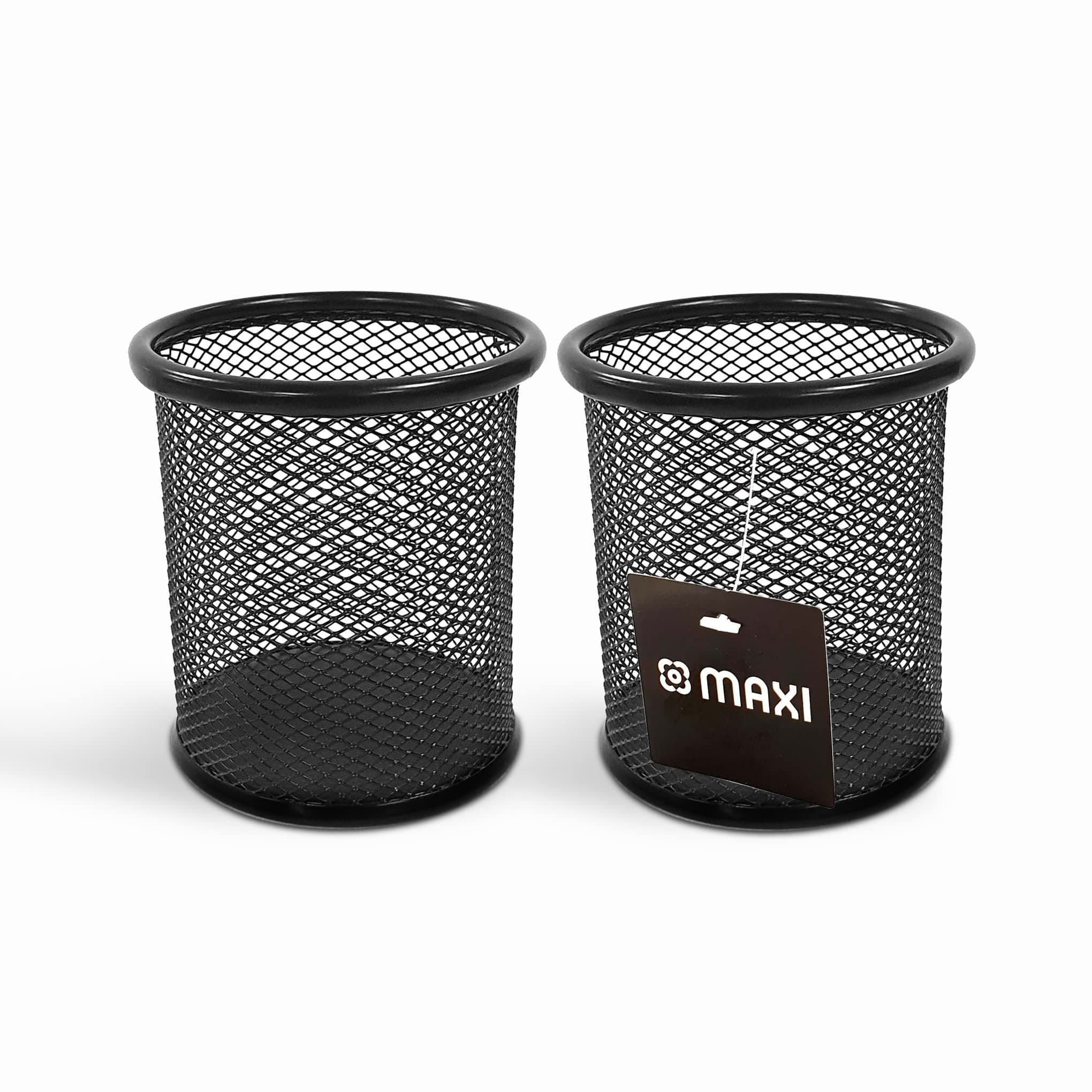 Maxi Mesh Pen and Pencil Holder Metal Mesh Office Desk Pen Organizer Black-2pcs