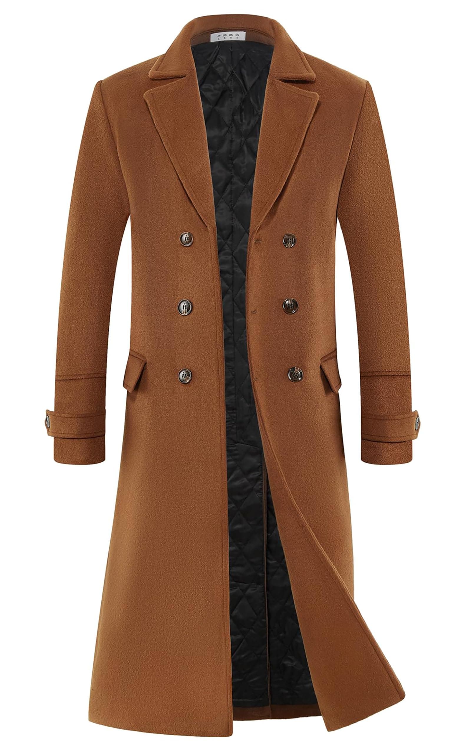 APTRO Men's Luxury Full Length Trench Coat Long Wool Overcoat Winter Windbreaker