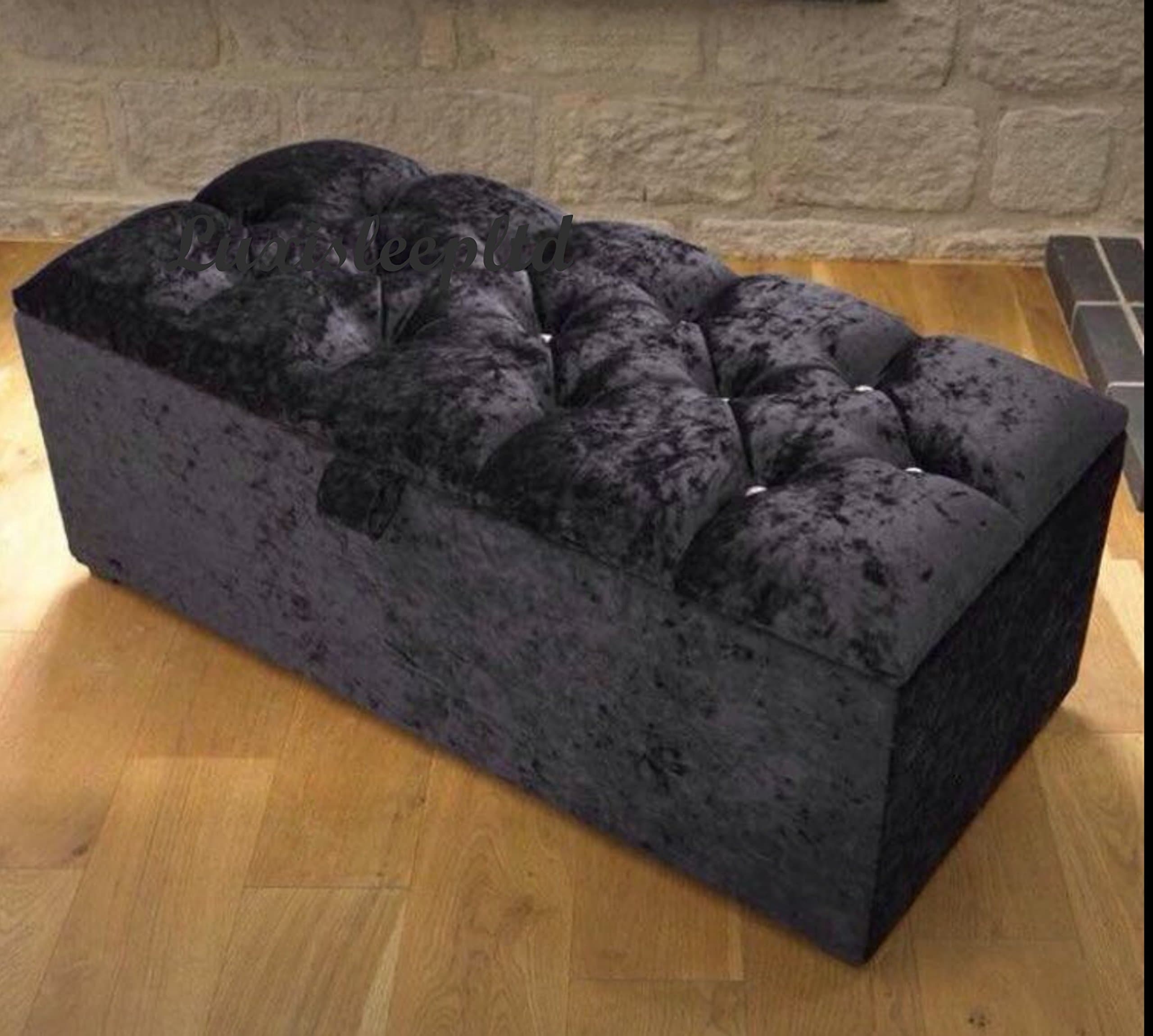 luxisleepltd Beautiful Large Crushed Velvet Fabric Bedworth ottoman storage box/blanket box (Length 30'' x Width/Depth 13'' x Hieght 13'', BLACK)