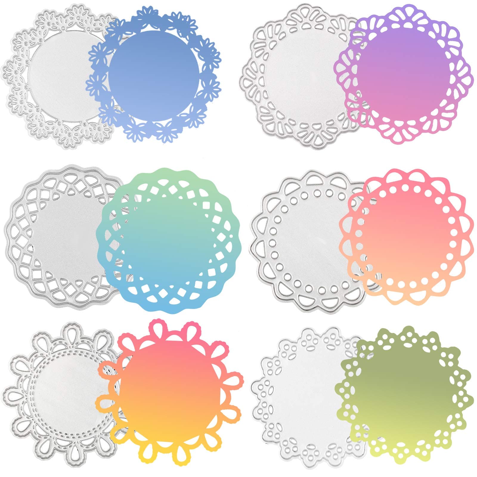 Patelai 6 Pieces Metal Die Cuts Embossing Folders Different Patterns Round Lace Flower Border Cutting Stencils Decorative Embossing Paper Dies for Card Scrapbooking DIY