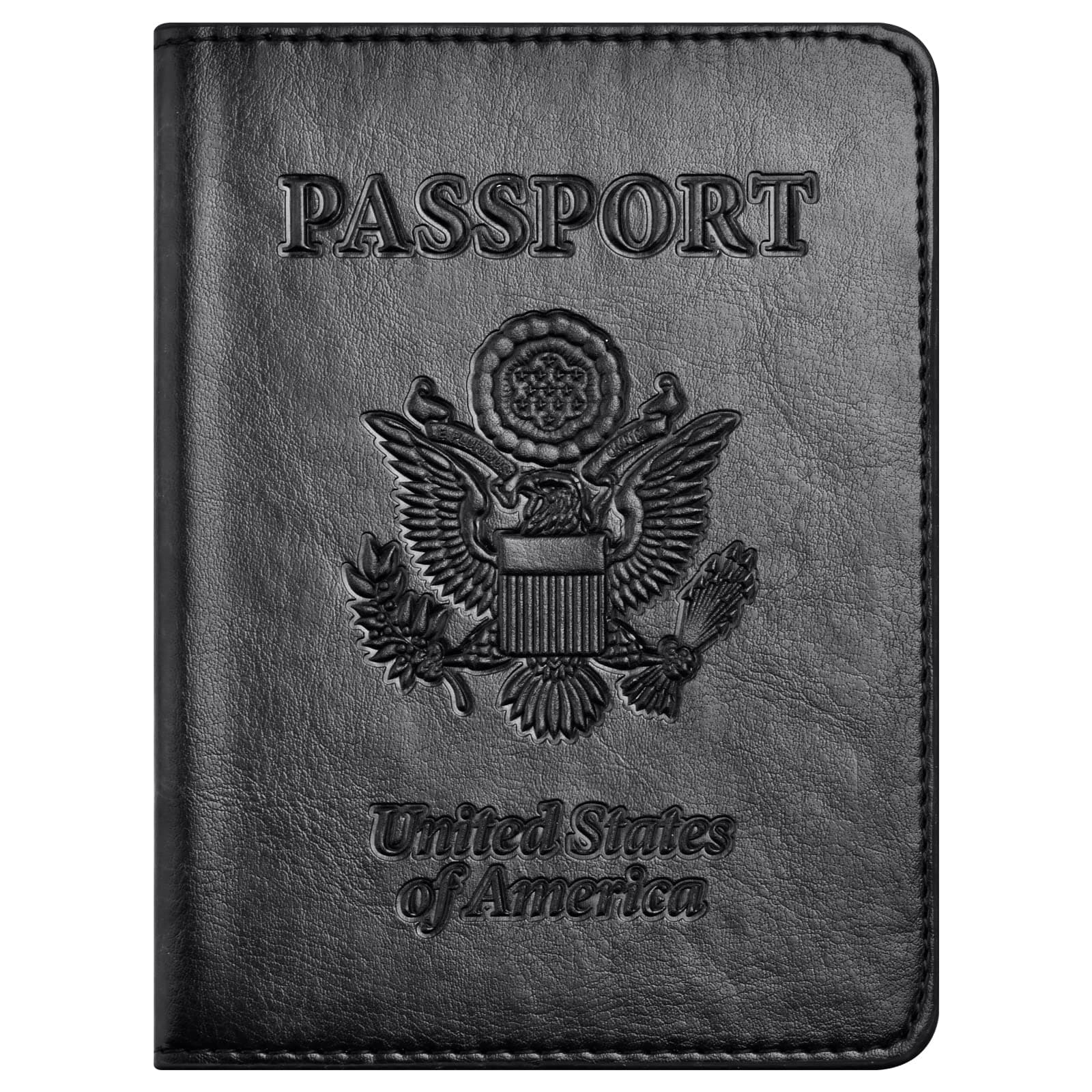 Passport and Vaccine Card Holder Combo, Faux Leather, Compact, Lightweight, Waterproof, AA-Black