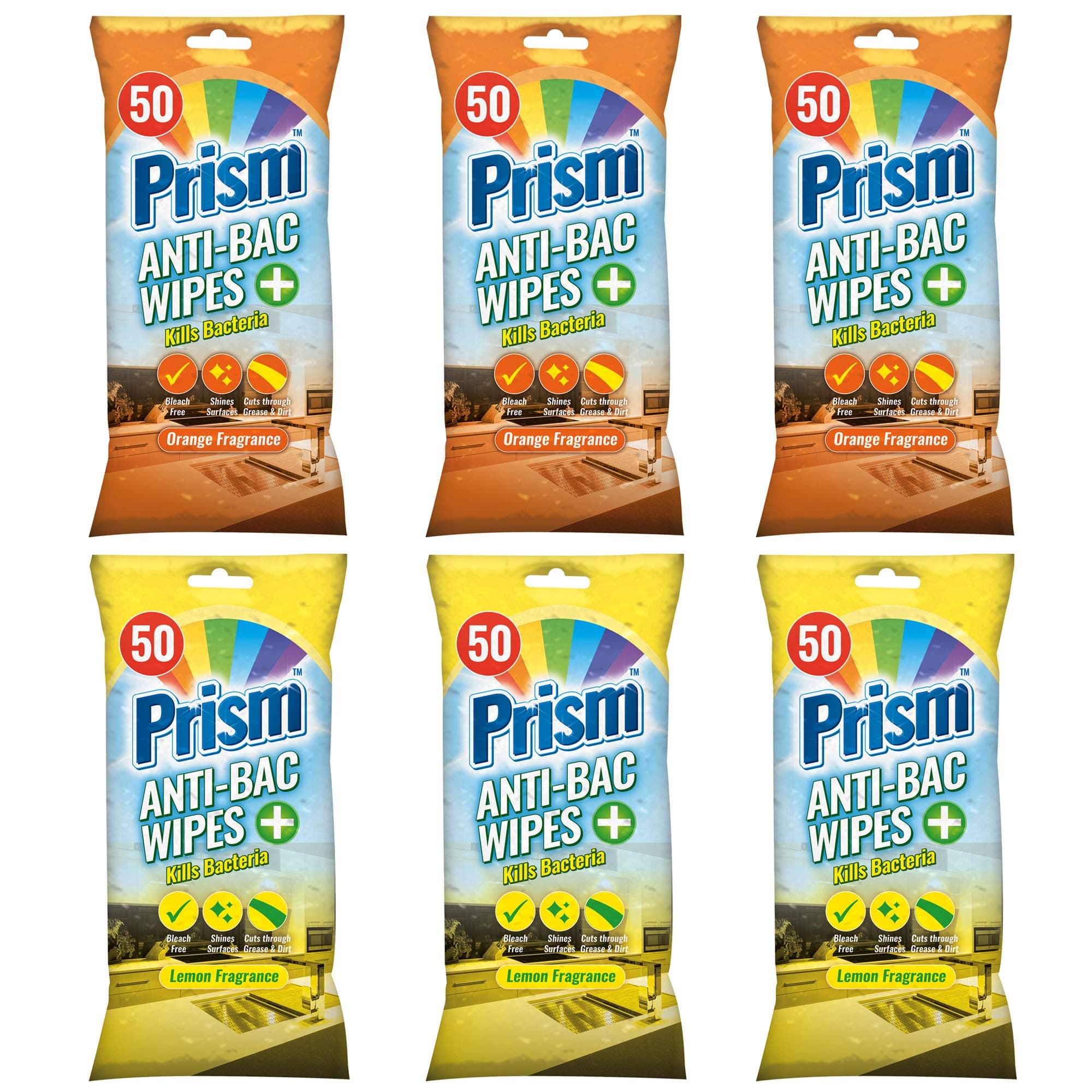 300pk Prism Antibacterial Cleaning Wipes for Home Kitchen Sinks, Office Worktops, Dining Top Glass|Long Lasting Disinfectant with Resealable Tabs