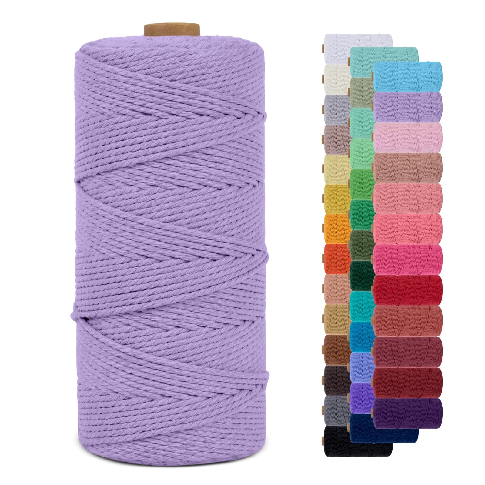 LEREATI 2mm Macrame Cord 219 Yards Natural Cotton Cord Twine Macrame String for Crafts, Colored Macrame Rope Yarn for DIY Wall Hangers, Plant Holders, Knitting, Wedding Décor (Purple)