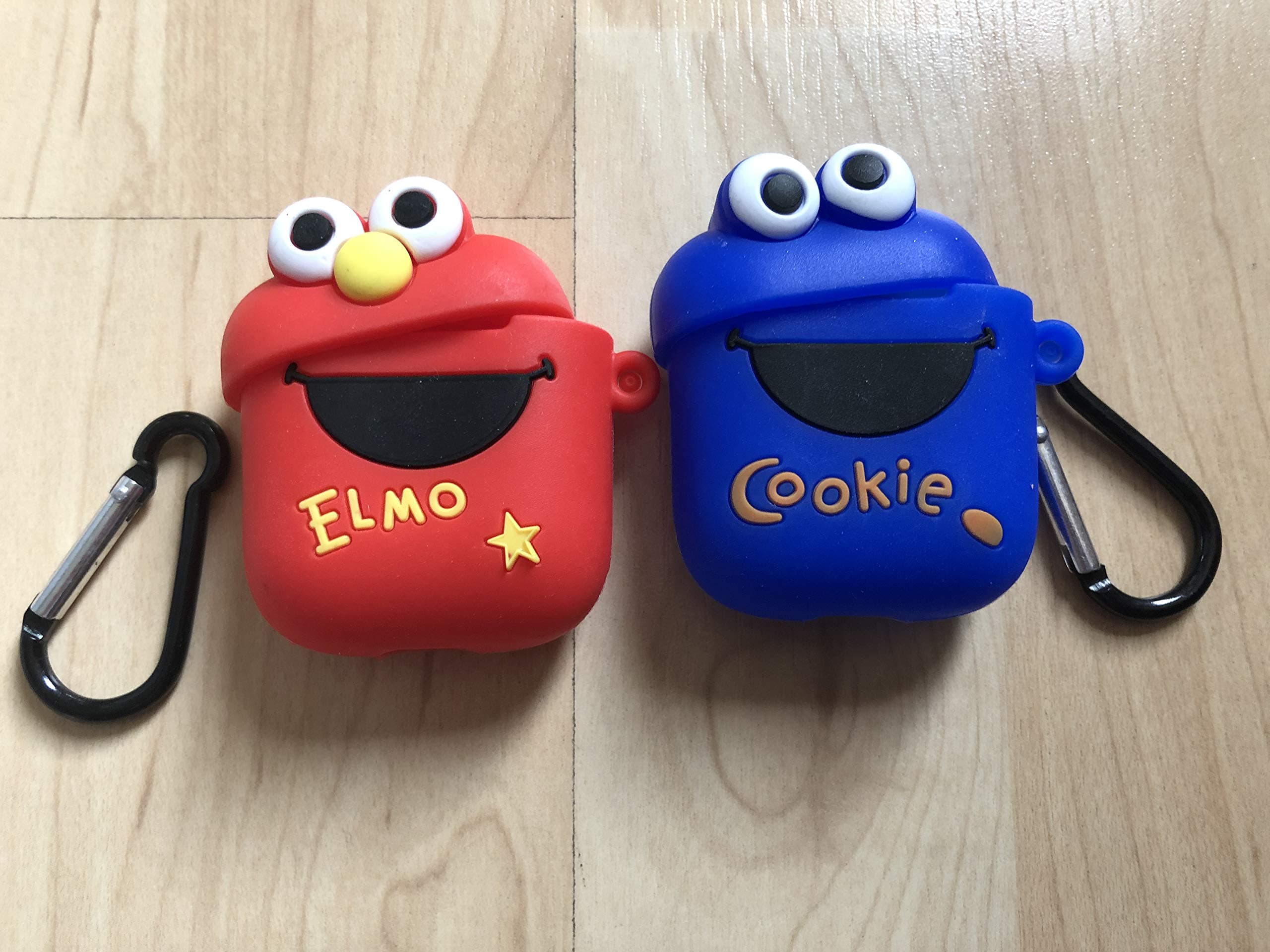 Elmo & Cookie Monster Airpods 1 2 Case Cover Cute Keychain Ship From NY