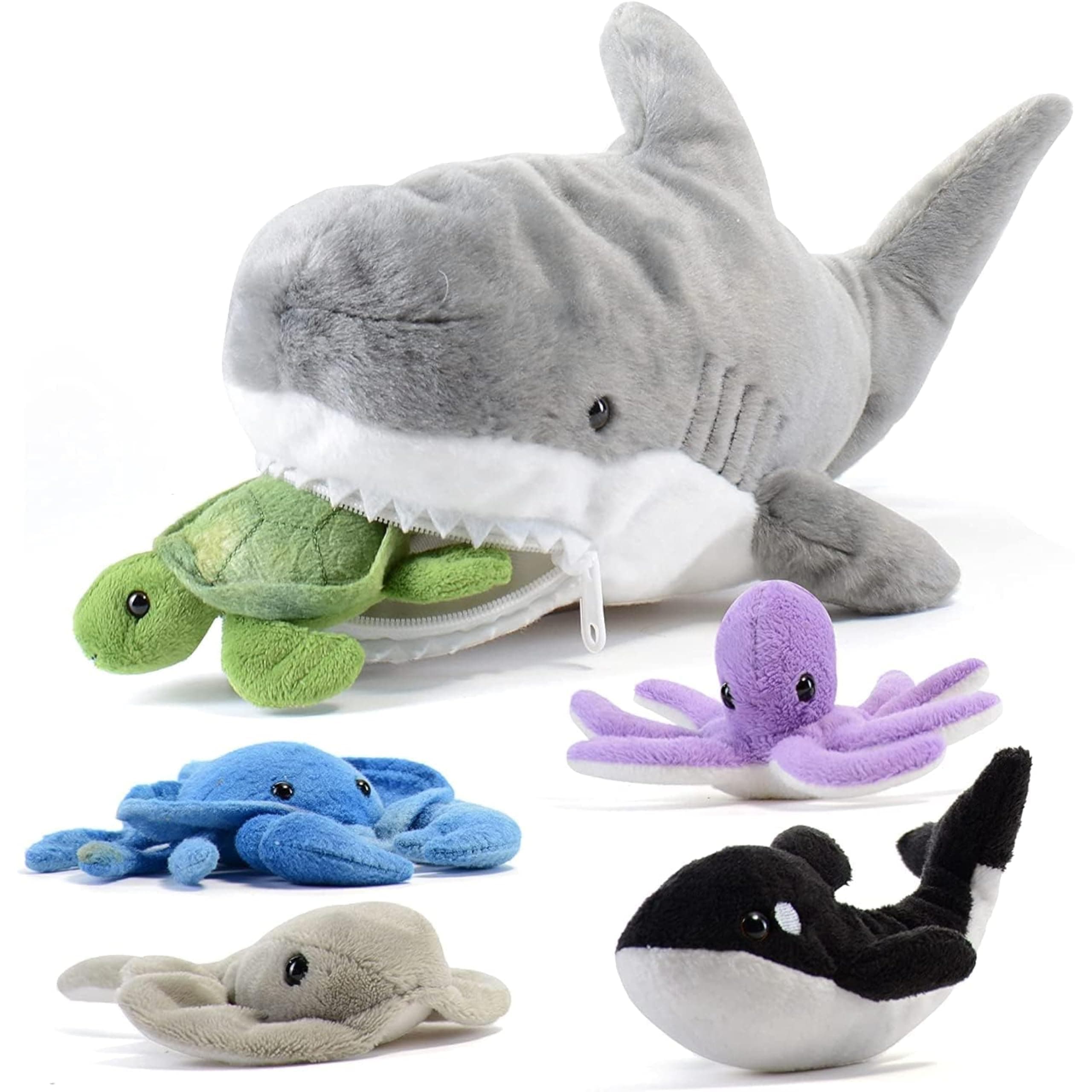Prextex 10-Piece Mini Stuffed Sea Animals Set - Stocking Fillers, Baby Showers and Party Bags - Includes Turtle, Stingray, Nemo Fish, Killer Whale and More, The Perfect Stocking Fillers for Holiday!