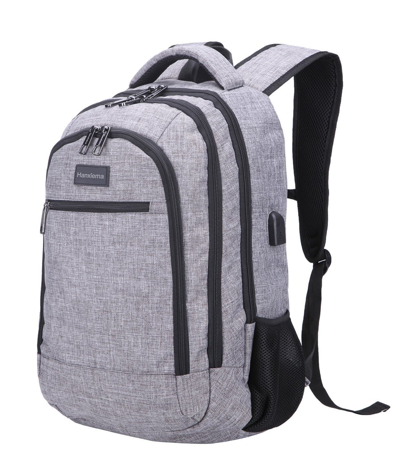 Hanxiema 900D Oxford School Backpack, USB Charging Port,Durable Waterproof Backpack, Anti-Theft Travel Laptop Backpack for Men and Women (Light-Grey HXm-01-1)