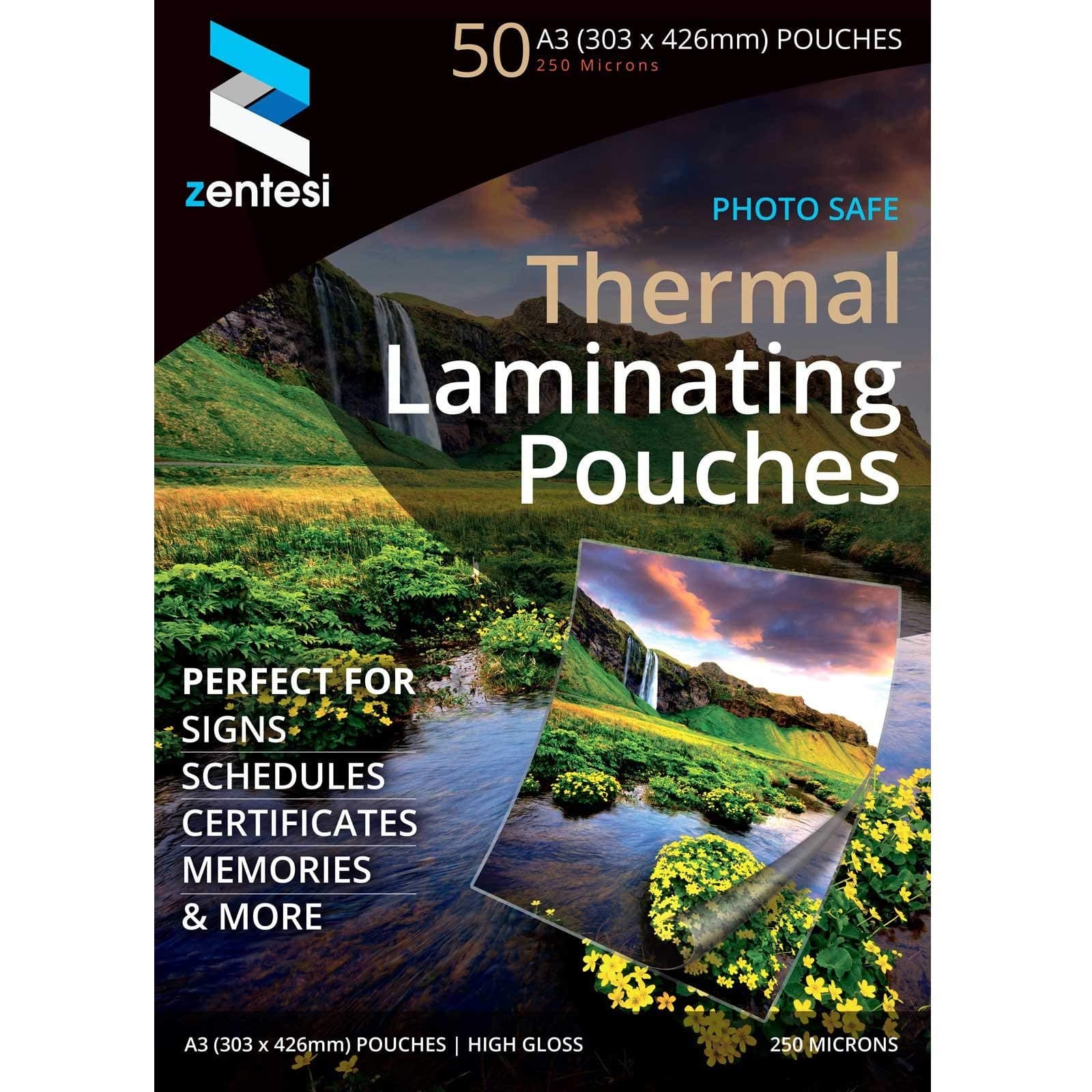 A3 Laminating Pouches High Gloss Laminator Sheets 250 Micron (125 + 125 Microns) Glossy Laminate Pouch Sleeves - Pack of 50