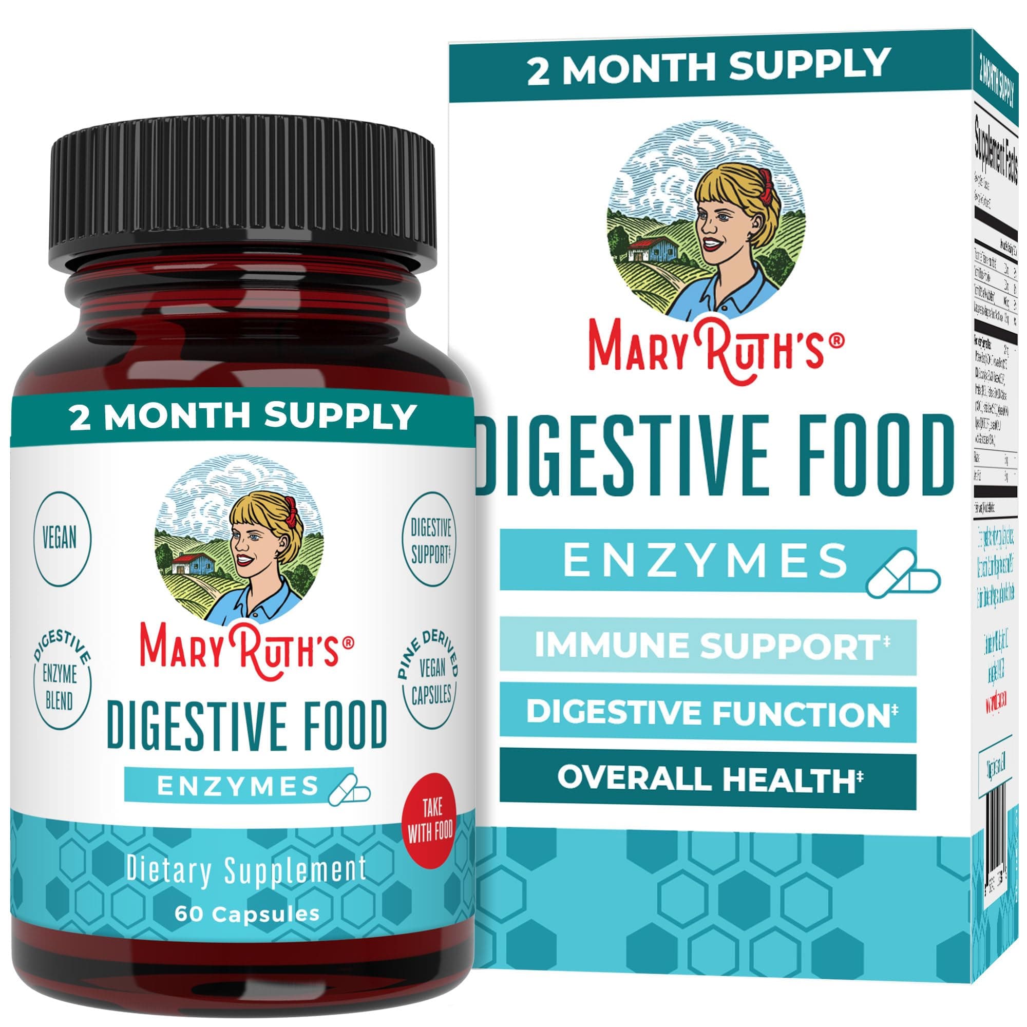 MaryRuth Organics Digestive Enzymes | Up to 2 Month Supply | Vegan Digestive Health Aid and Gut Health Enzyme Complex | Over 12 Enzymes | Vitamins B6 & B12