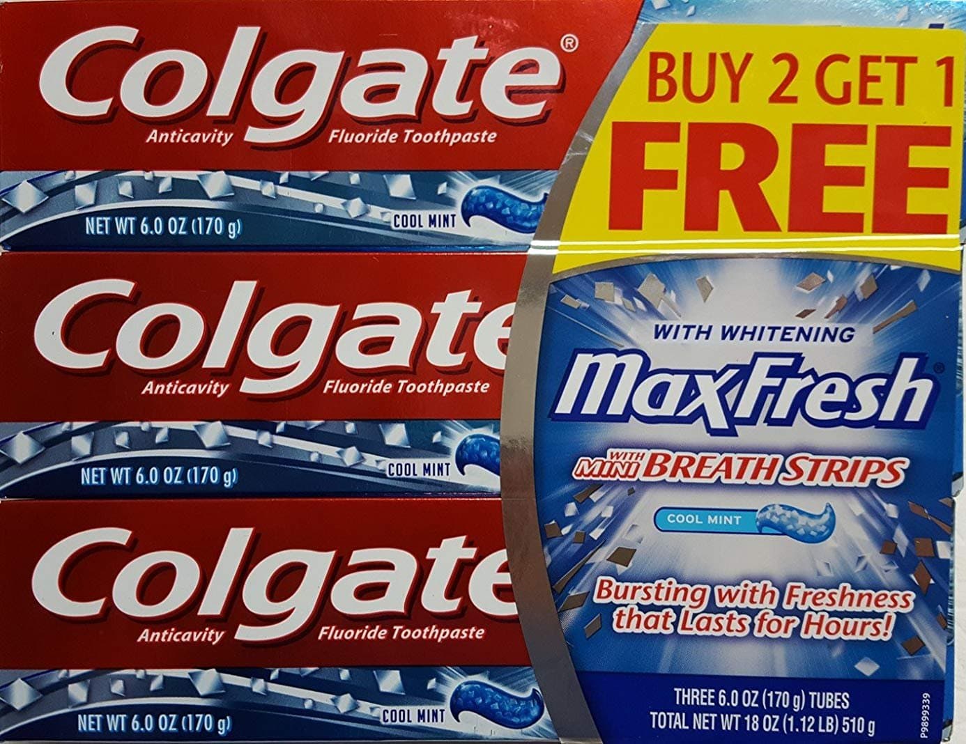 Colgate Max Fresh Cool Mint Toothpaste with Mini Breath Strips 6 oz. (3-Pack)