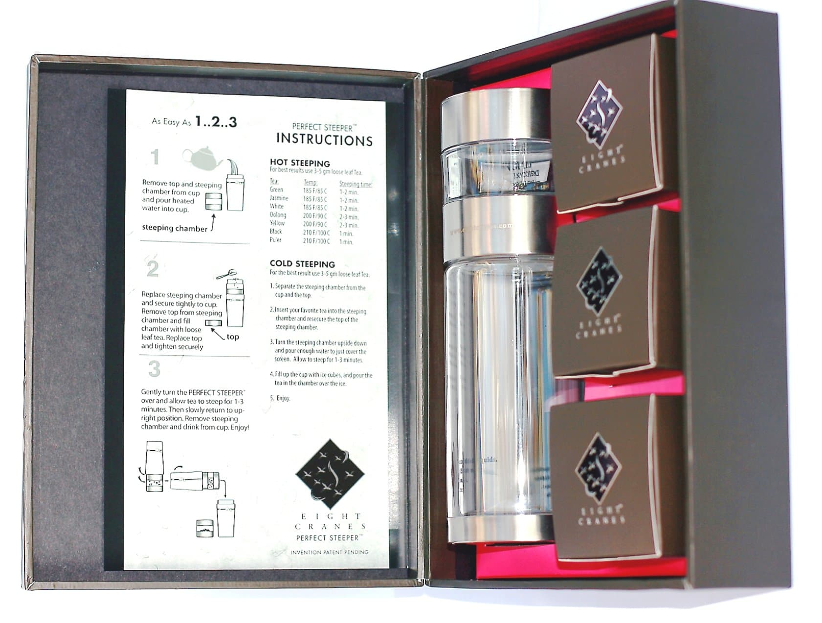 Perfect Steeper Portable Loose Leaf Tea Brewer and 8-Ounce Polycarbonate Tea Tumbler Gift Set Includes 3 Teas