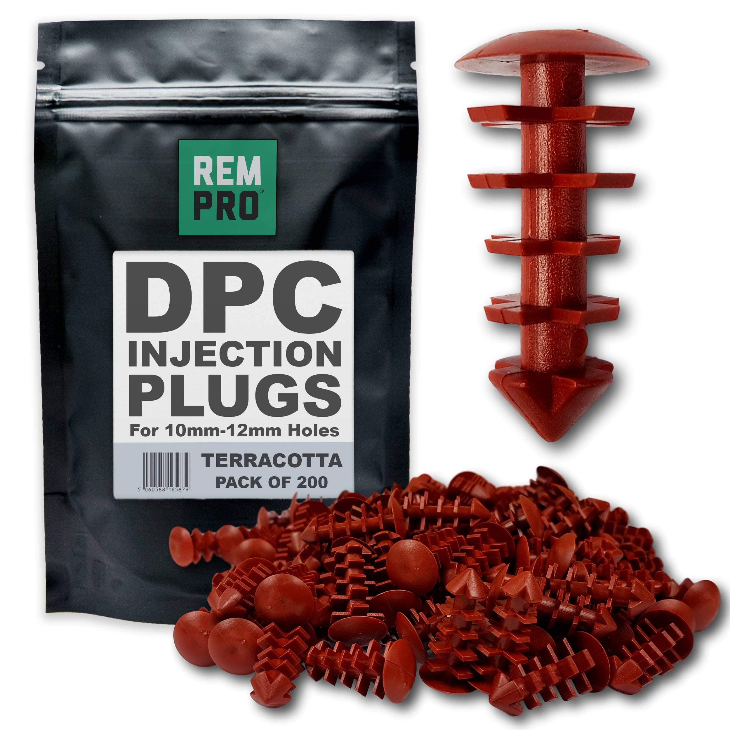 200 x Terracotta DPC Damp Proofing Injection Wall Plugs | Universal 10mm-12mm Holes | Prevent Leakage of Cream