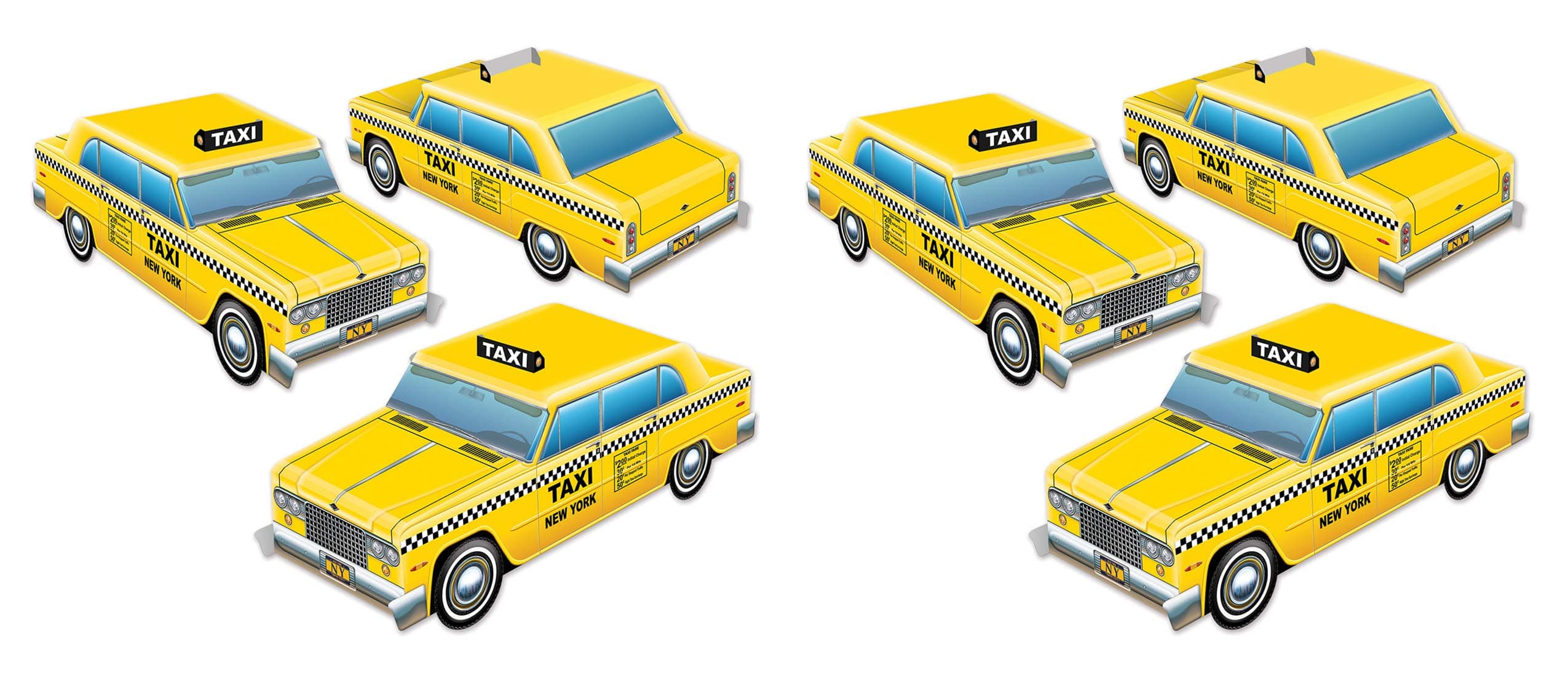 Beistle 3-D Taxi Cab Centerpieces, 4" x 10.5", Set of 6 - New York City Yellow Cars Table Decorations, Driving Themed Party