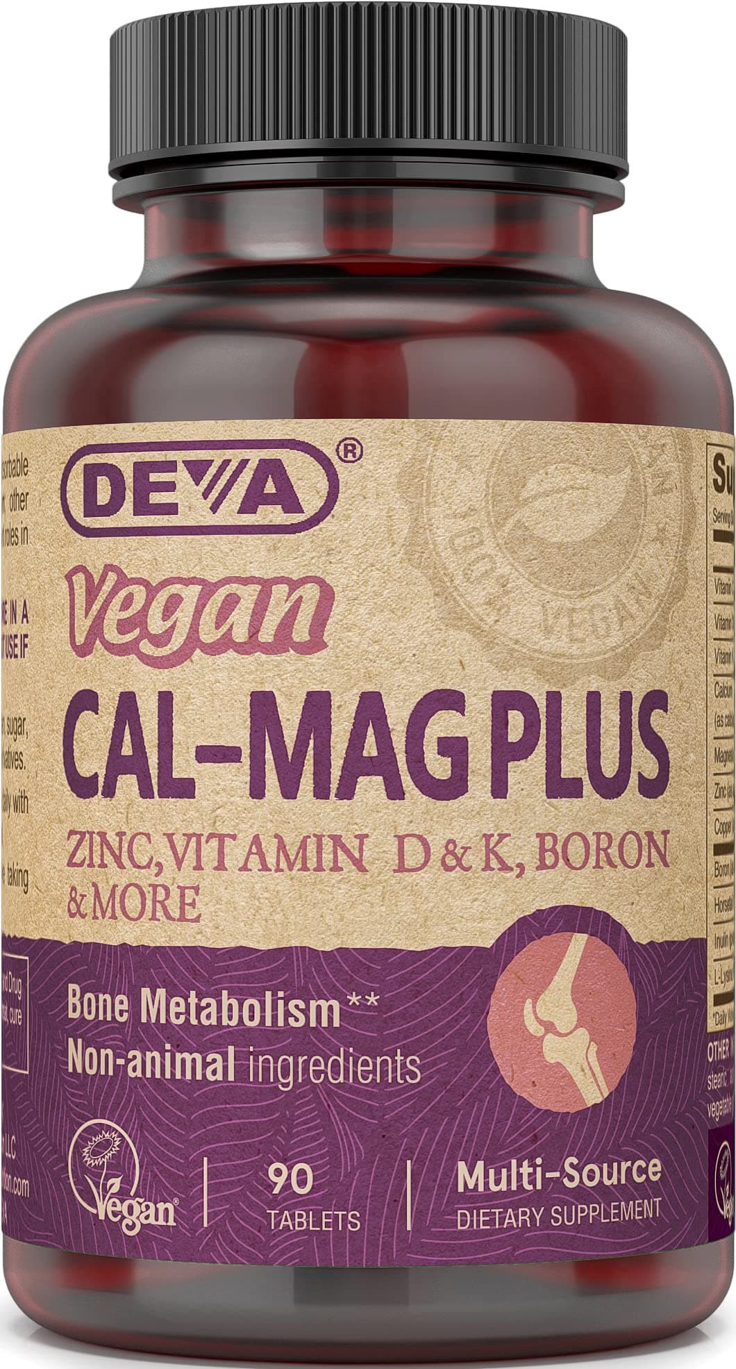 Vegan Calcium Magnesium Supplement, Plus Zinc, Vitamins C, D & K, Boron, 90 Tablets