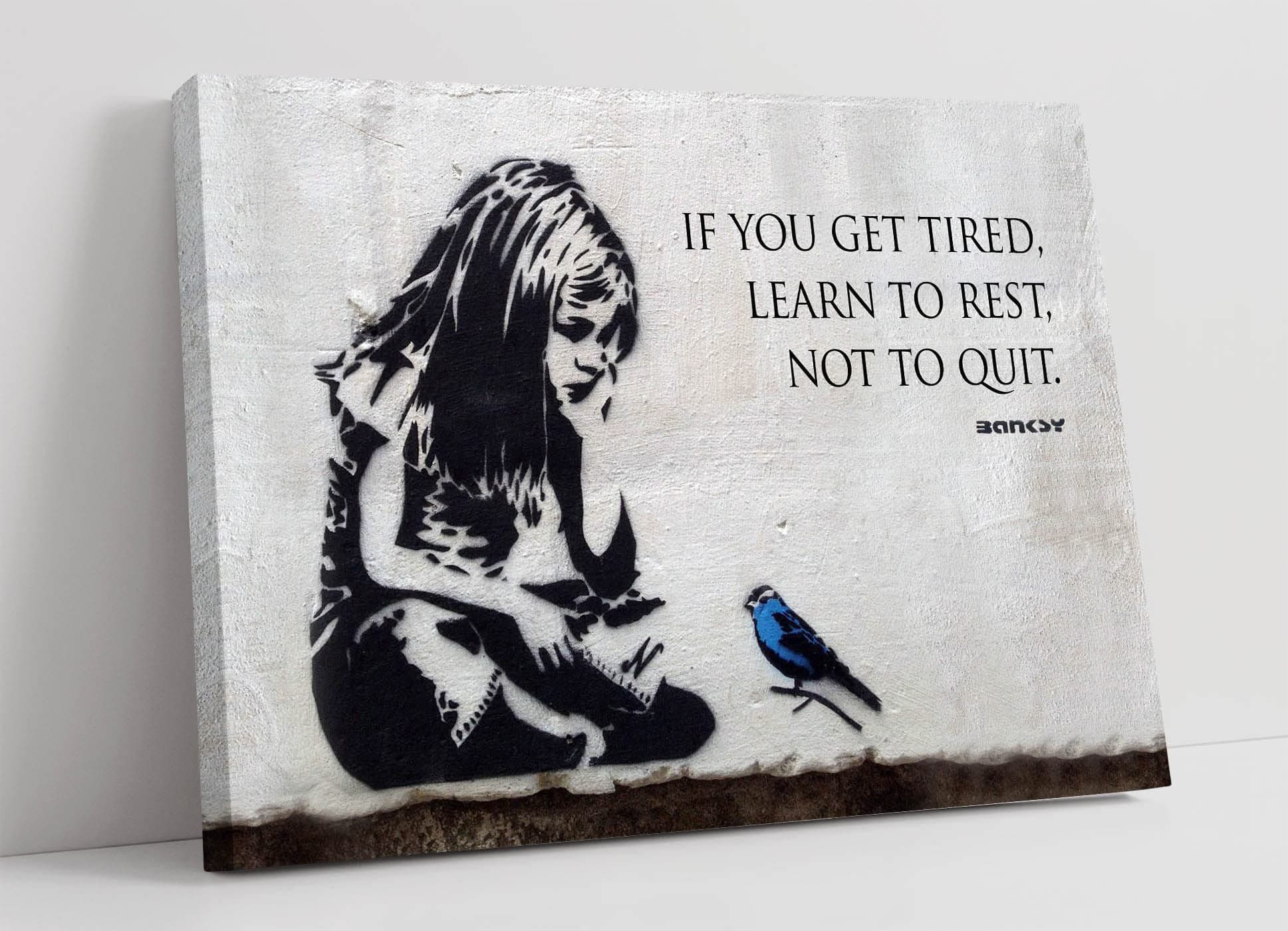 BANKSY GIRL BLUE BIRD QUOTE FRAMED CANVAS WALL ART PRINT ARTWORK GRAFFITI (36in x 24in / 91cm x 60cm)