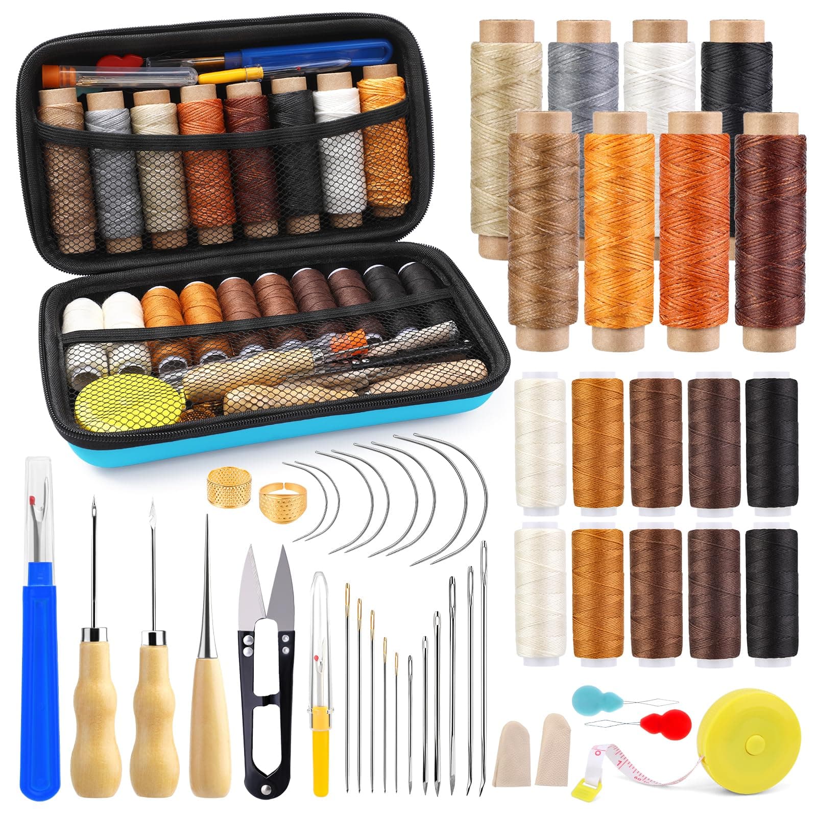 Morfen Upholstery Repair Kit, 71 Pcs Leather Sewing Kit, Leather Stitching Kit with Upholstery Thread, 3 Sewing Awl, Hand Sewing Stitching Needles, for Carseat Sofa Craft DIY