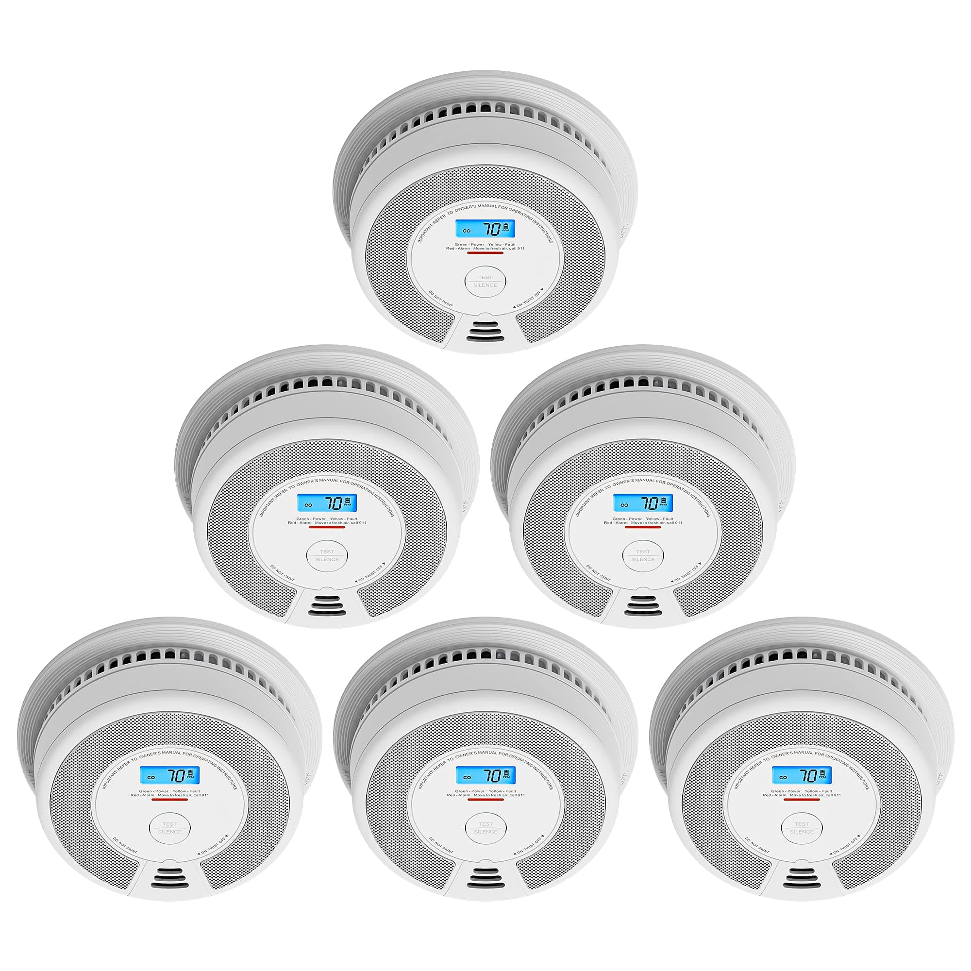 Wireless Interconnected Combination Smoke and Carbon Monoxide Detector with LCD Display & 10-Year Battery, Over 820 ft Transmission Range, SC07-W, 6-Pack