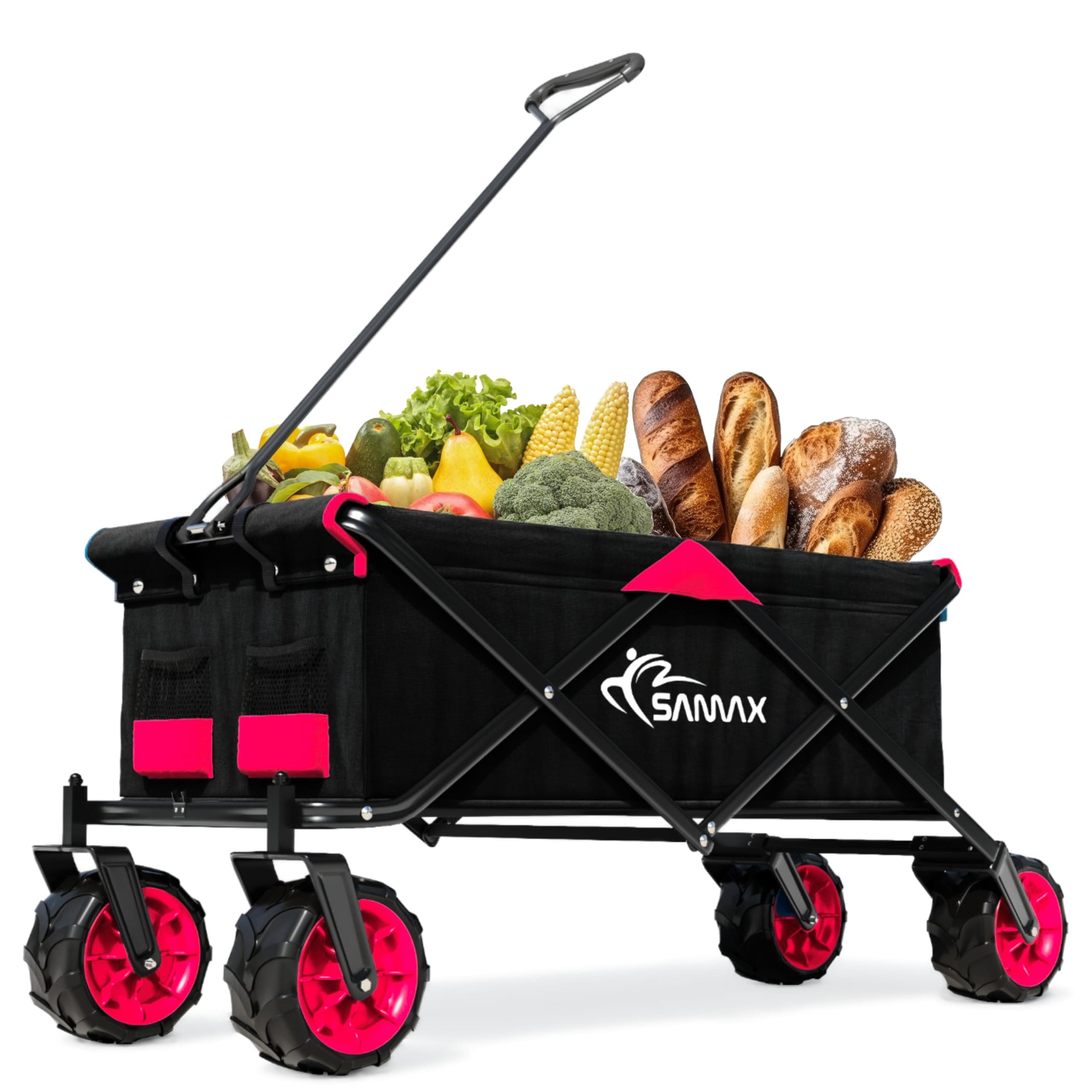 SAMAX Coaster Wagon Garden Trolley Beach Wagon Folding Foldable Hand Cart Trolley Offroad - Black/Red