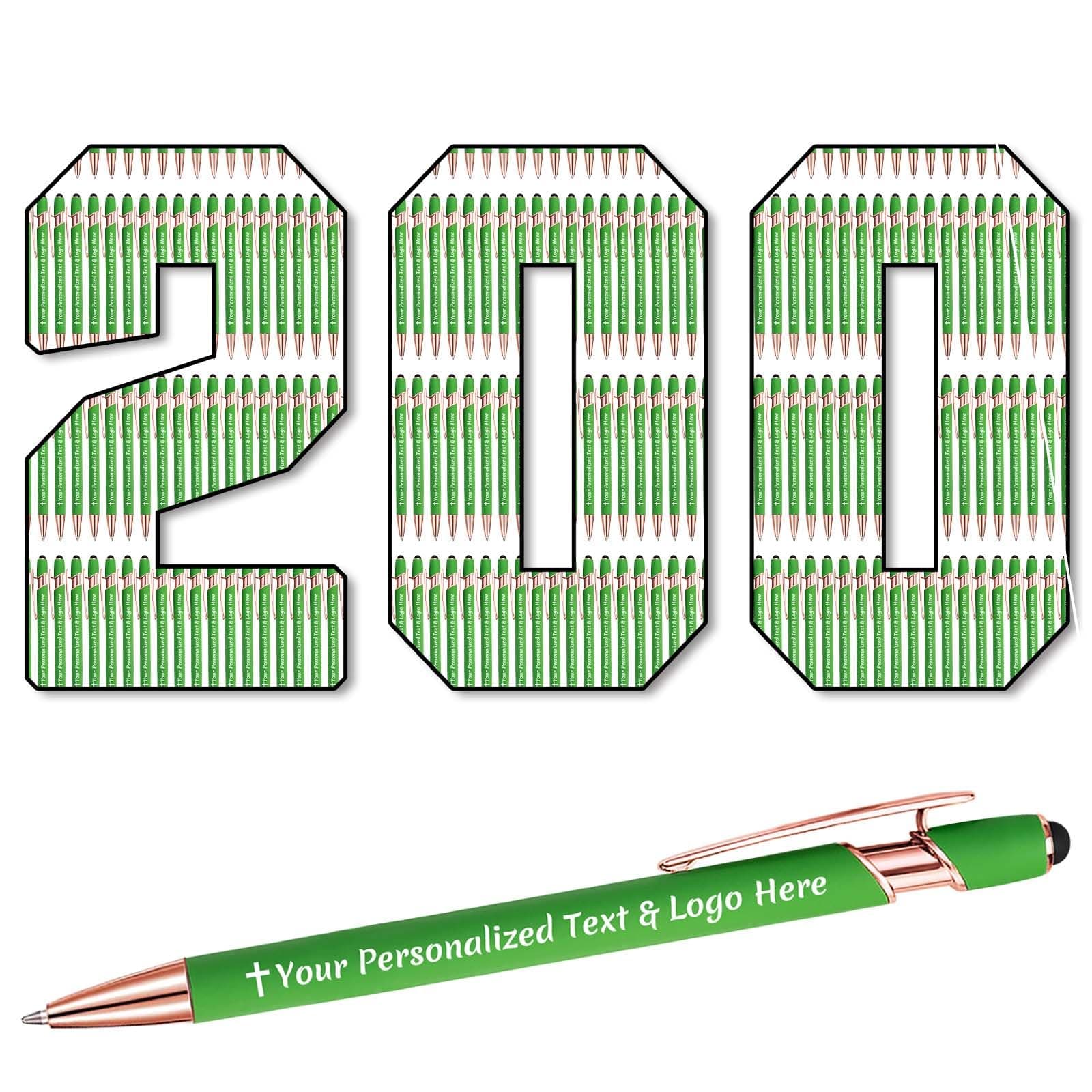 STREADVE 200 Personalised Pen Add Your Own Logo Name Pens Engraved Customised Ballpoint Pen Writing Stylus Pen Custom St. Patrick's Day Birthday Gift Unique Present, Green