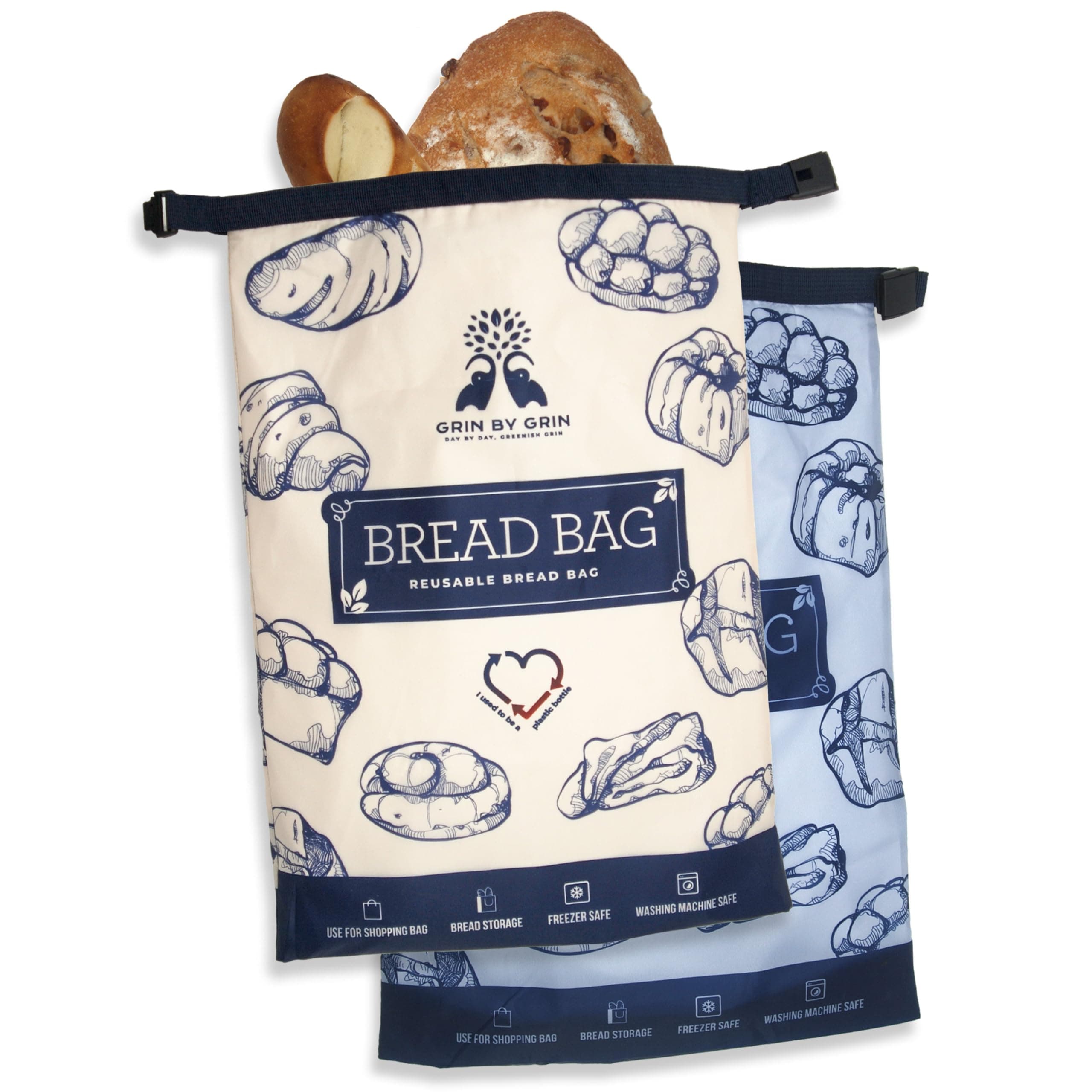 Bread Bags 2 Pack Reusable Zipper Bags for Homemade Bread Sourdough Extra Large Freezer Storage