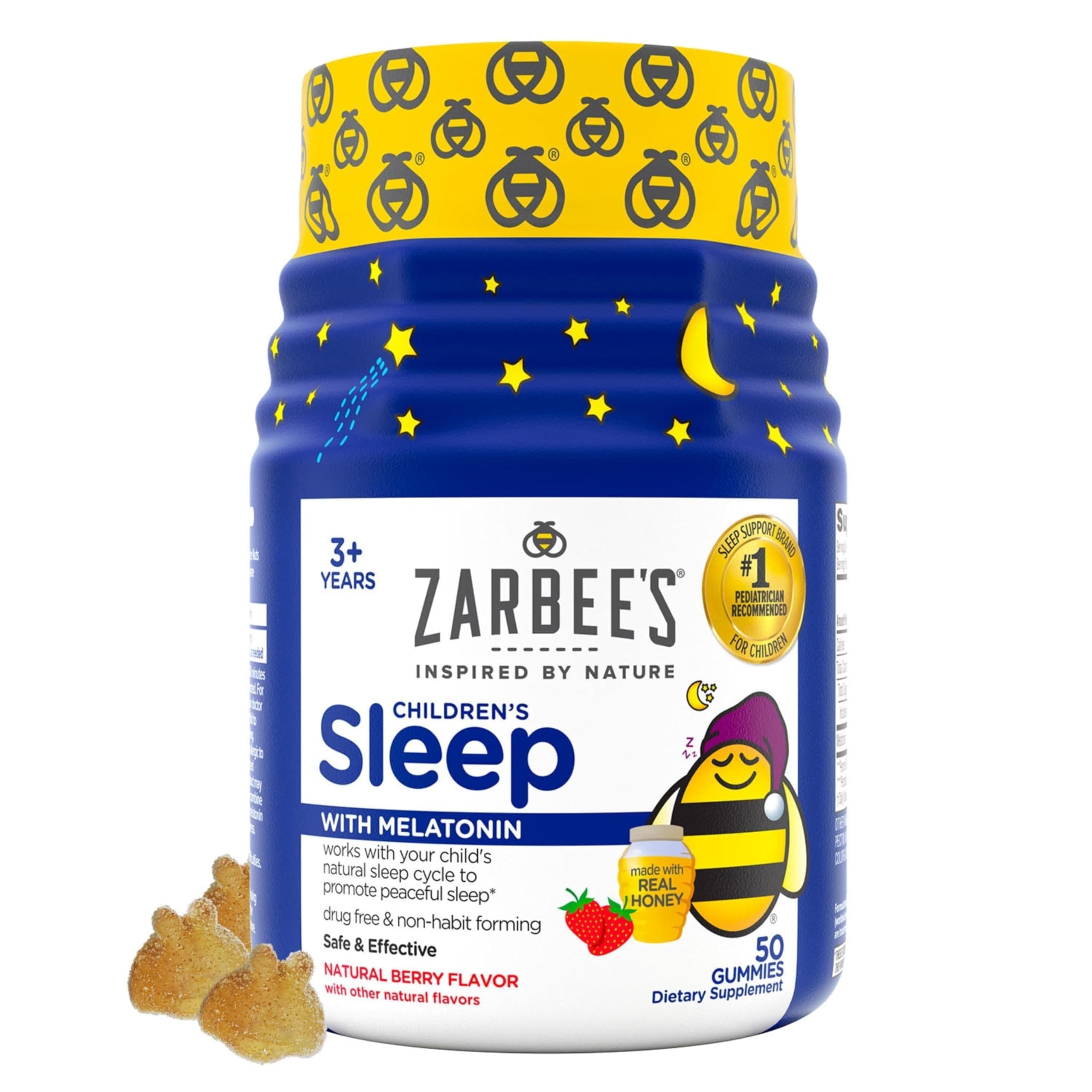 Children's Sleep Gummies with Melatonin, Non-Habit Forming Children's Sleep Gummies Work with Natural Sleep Cycles to Promote Peaceful Sleep, Drug-Free, Berry, 50 ct