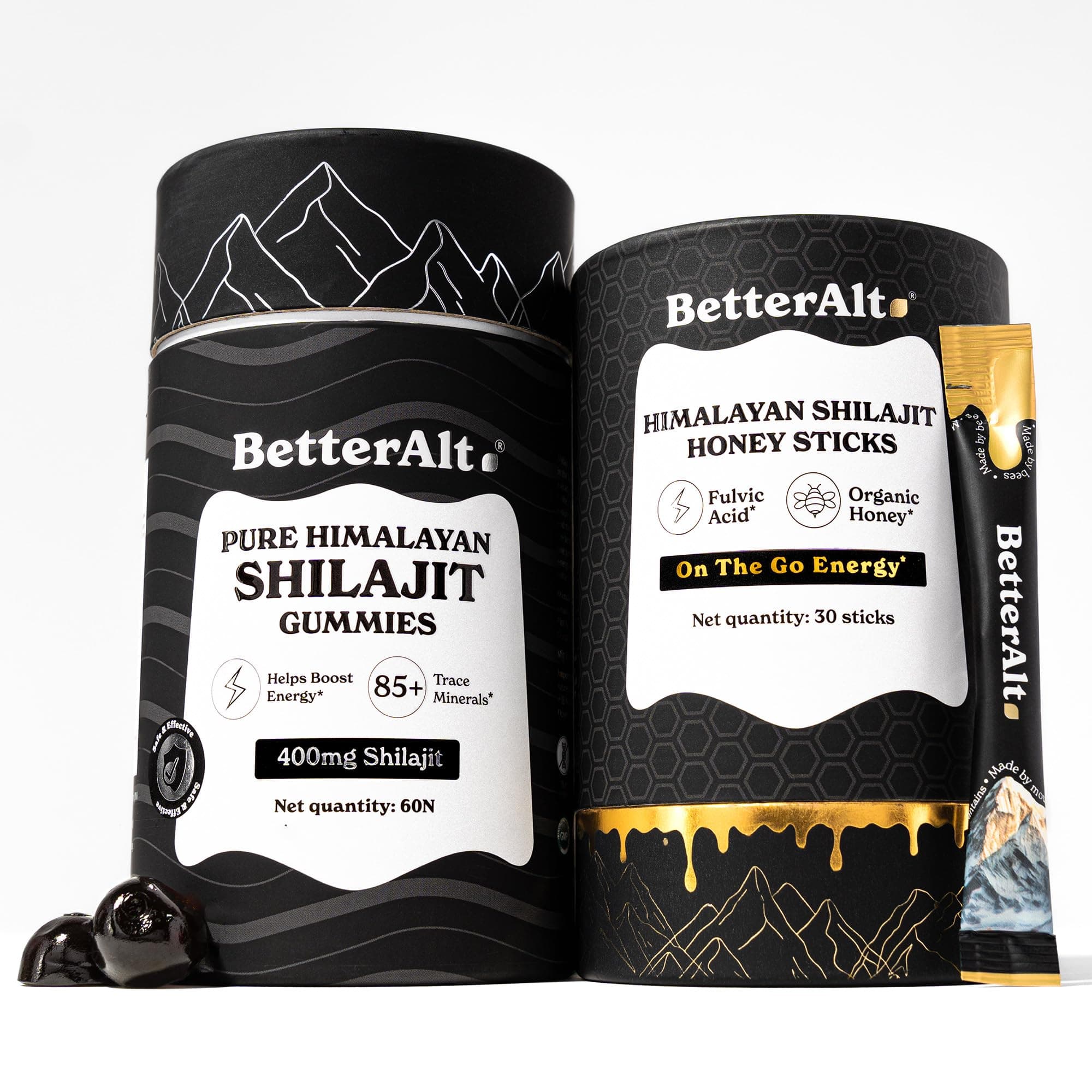 Better Alt Ultimate Power Up Duo | Shilajit Gummies + Shilajit Gold+ Honey Sticks | 3rd-Party Lab Tested | 1 Month Pack - Helps Boost Energy