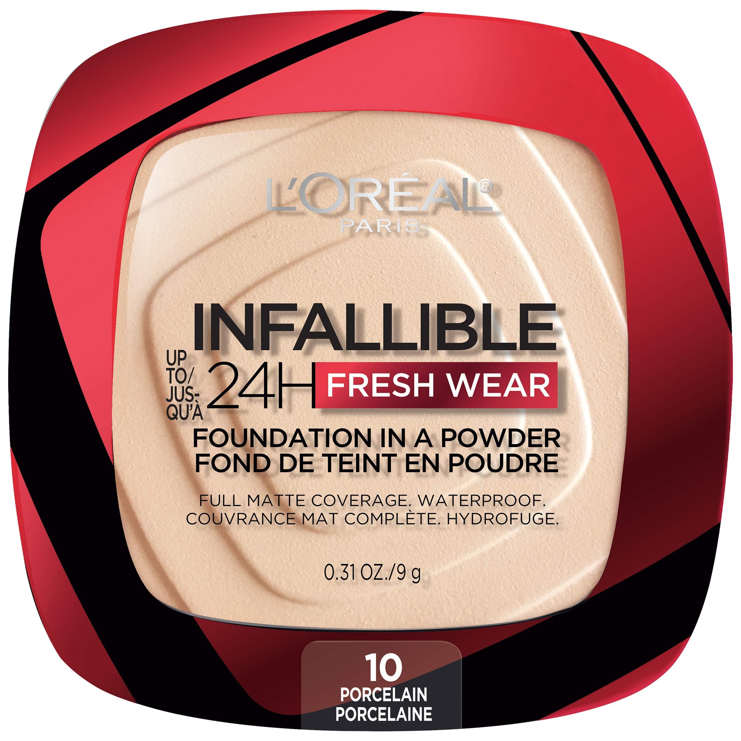 Makeup Infallible Fresh Wear Foundation in a Powder, Up to 24H Wear, Waterproof, Porcelain, 0.31 oz. (Packaging May Vary)