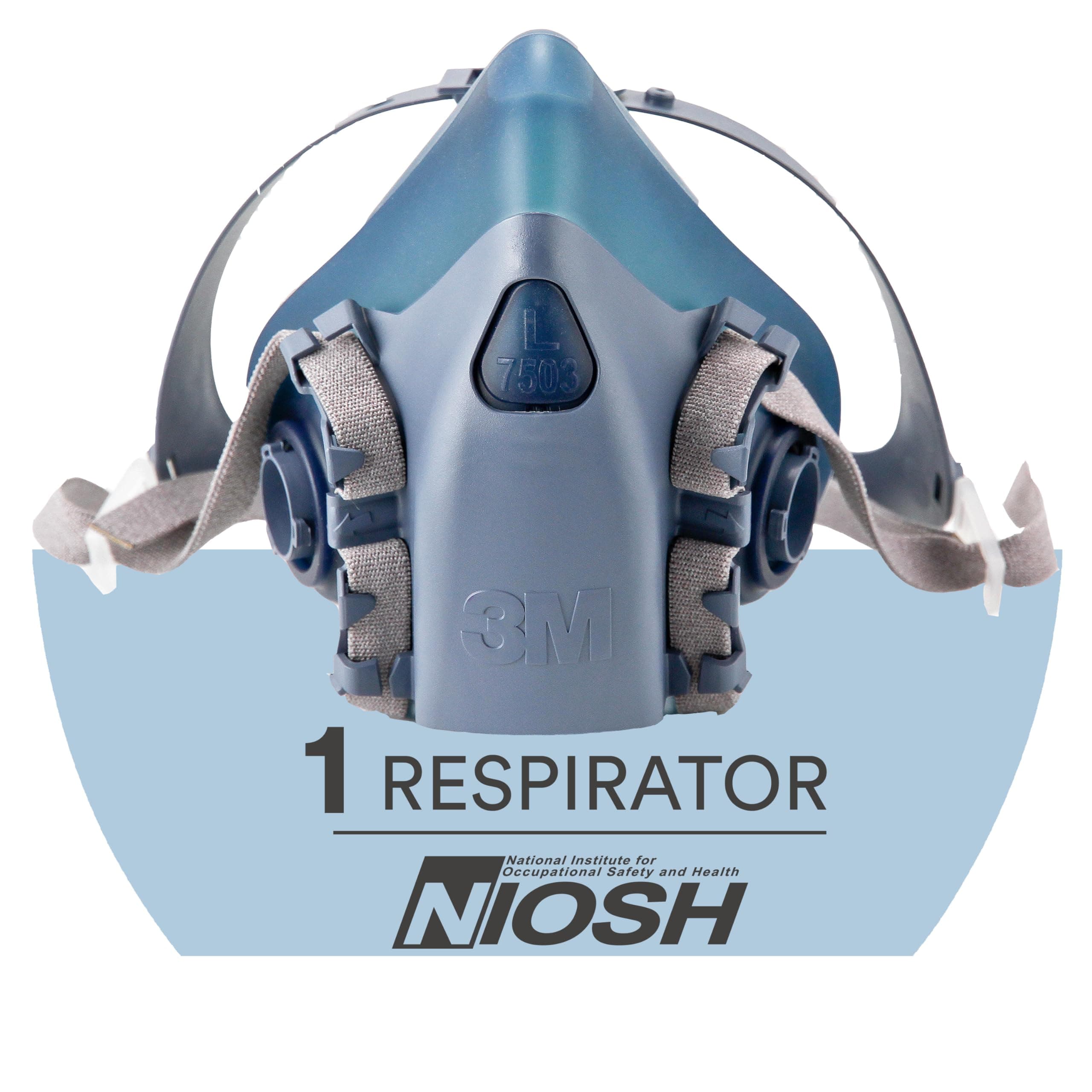3M Reusable Respirator Half Facepiece 7501, NIOSH, 3M Cool Flow Valve, Dual Airline Supplied Air Compatible, Integrated Dropdown Suspension, Bayonet Connections, For Chemical Handling, Painting, Small