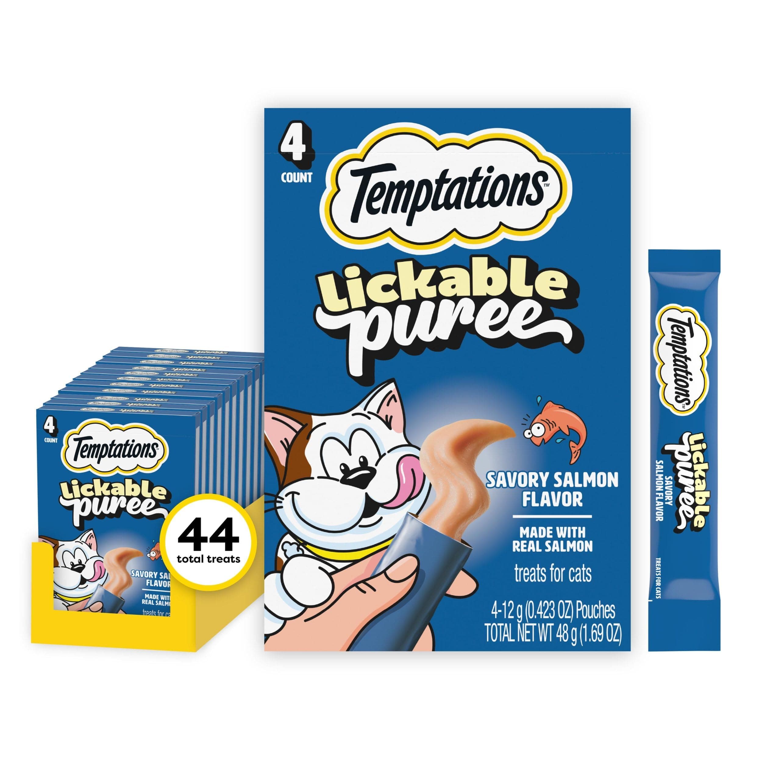 Temptations Creamy Puree with Salmon, Lickable Cat Treats, 18.7 Oz, 11 Count