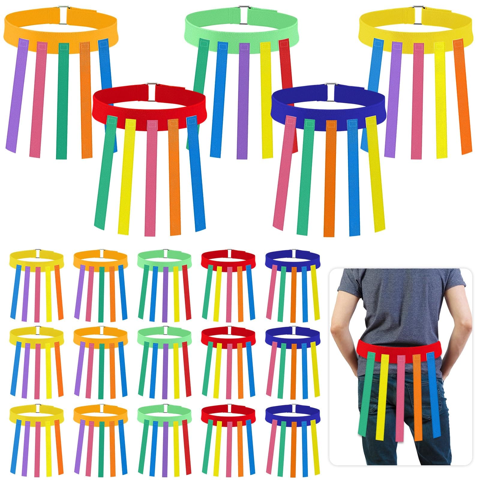 Wettarn 20 Pcs Catch Tail Game Belt Set Field Day Games Catching Equipment for Adults and Kids Ideal for Family Gatherings Parks Reunions Birthday Parties Camping (Red,Orange,Yellow,Green,Blue)