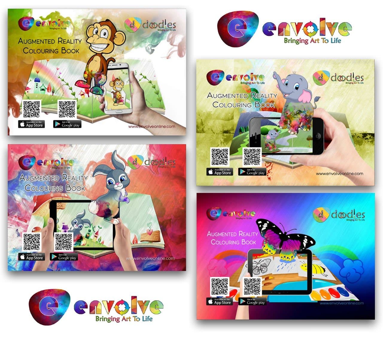 Animation in Augmented Reality Coloring Books for Kids - the New Interactive 4-Pack, 3D Coloring with Animation, AR/VR App Included