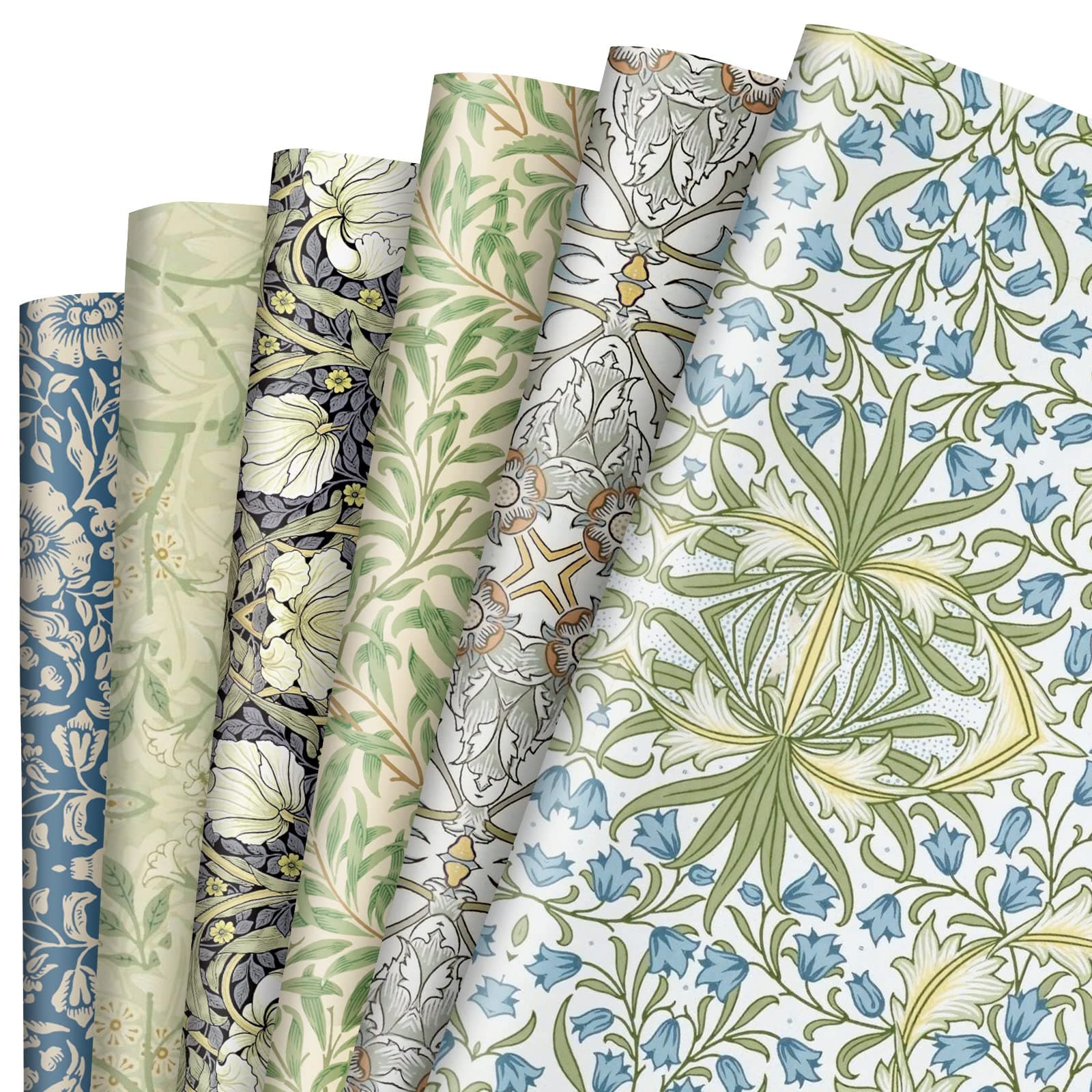 AnyDesign 12 Sheet William Morris Wrapping Paper Vintage Floral Gift Wrap Paper Bulk Green Blue Art Paper for Birthday Wedding Baby Shower DIY Crafts Gift Packing, 19.7 x 27.6, Folded Flat