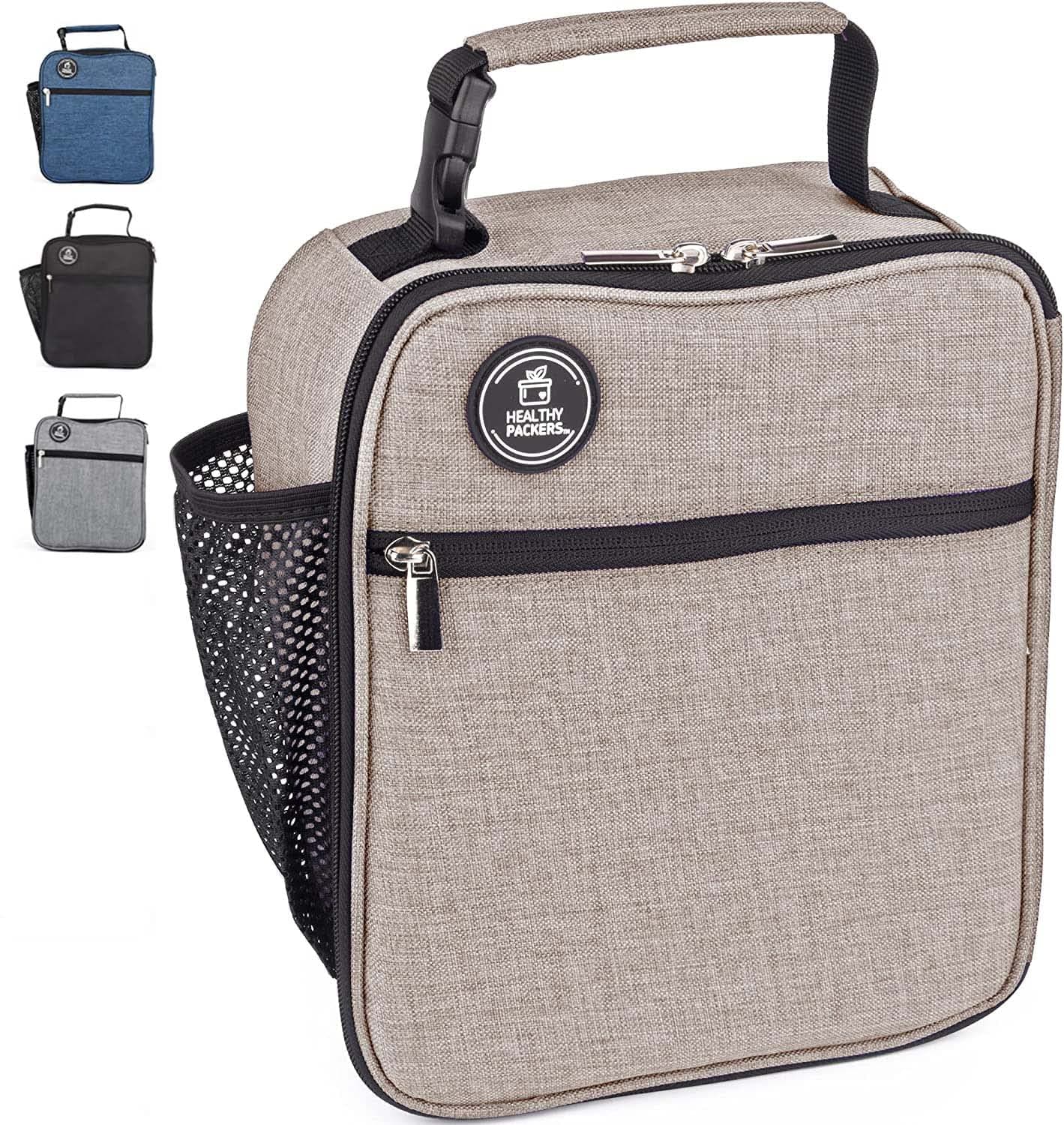 Insulated Lunch Bag for Men, Women & Kids with water bottle holder, Professional lunchbox for adults, Mens lunchbox for work, School and Outdoor Activities, waterproof insulated lunch box, Light Gray