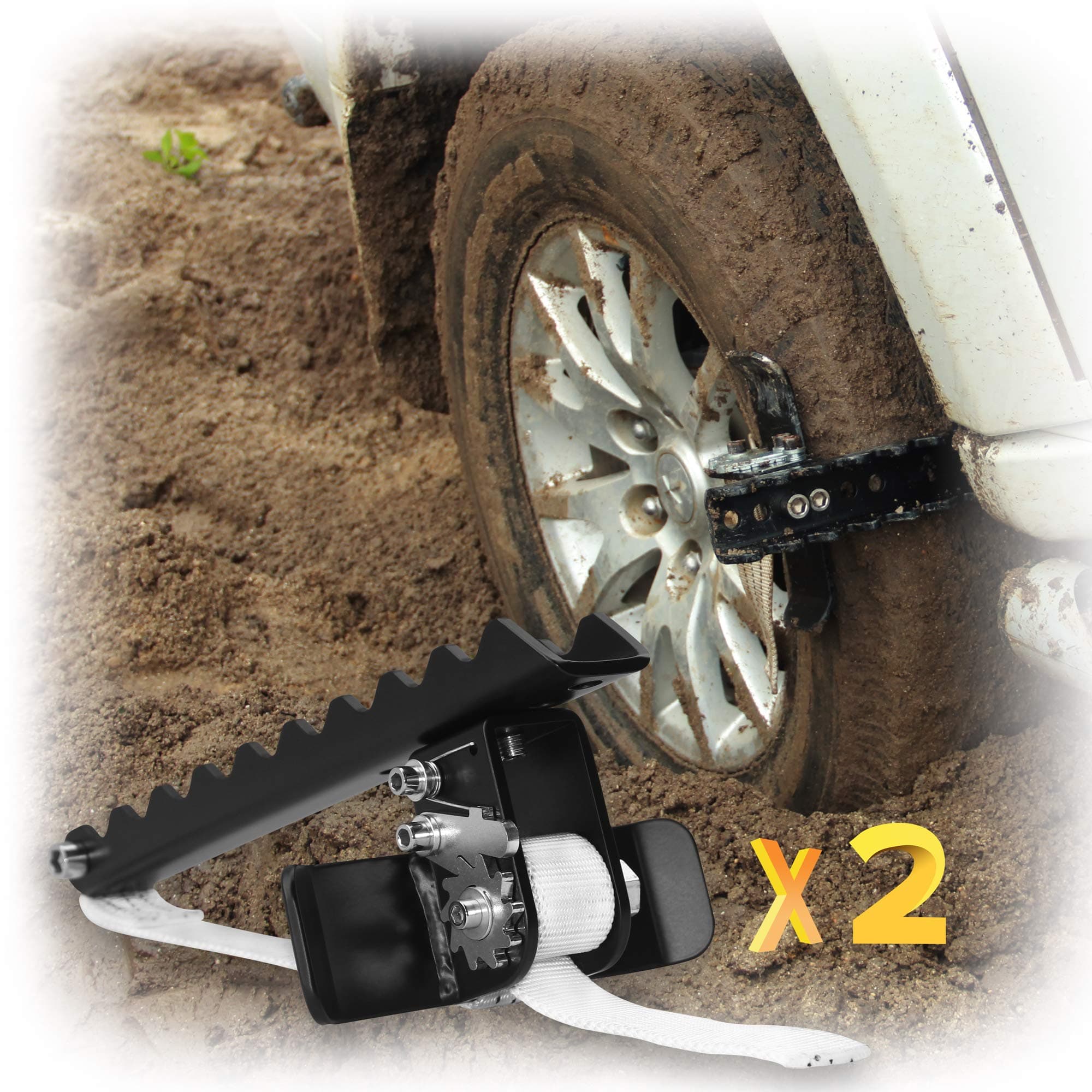 Car Tire Anti-Skid Tool - RWD/AWD/4x4 SUV, Trucks, Pickup – EZ-D02LX Get Unstuck Solution for Mud, Sand, Snow, ice, Off-Road - Better Than Traction Mat, Recovery Tow Strap(Large/Set of 2)