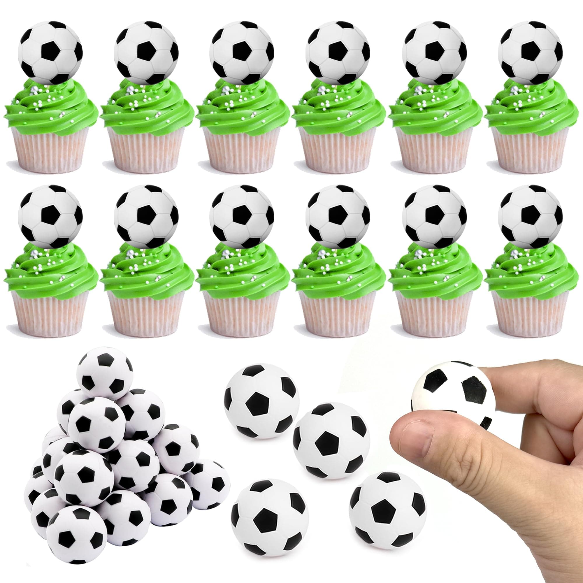 DRWATE 28pcs Soccer Ball Cake Topper Decorations Mini Soccer Ball Cup Cake Decorations For Soccer Party Birthday Party Football Sport Party Supplies (Style 01)