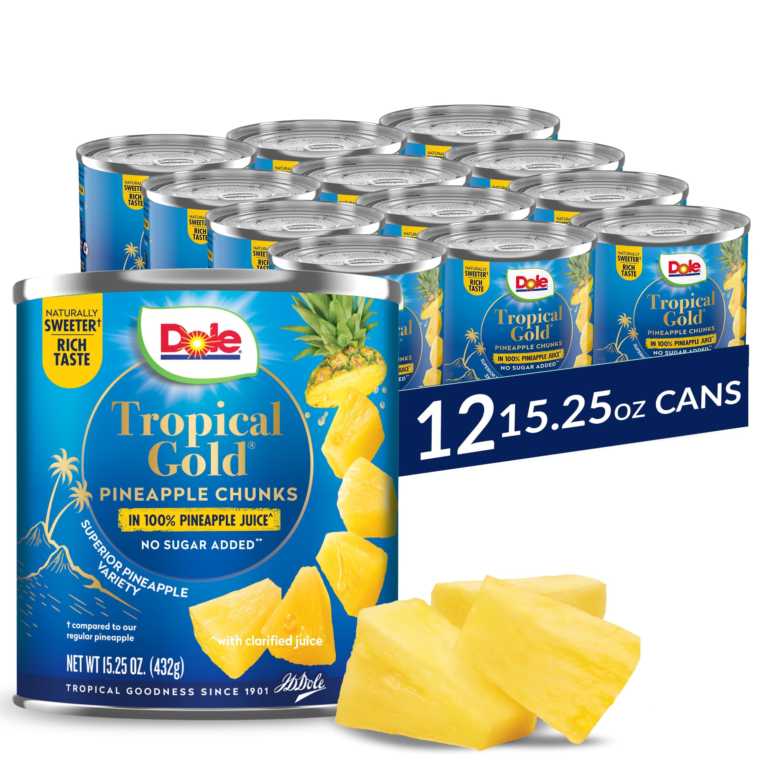 Tropical Gold Canned Pineapple Chunks in 100% Pineapple Juice 15.25oz 12ct