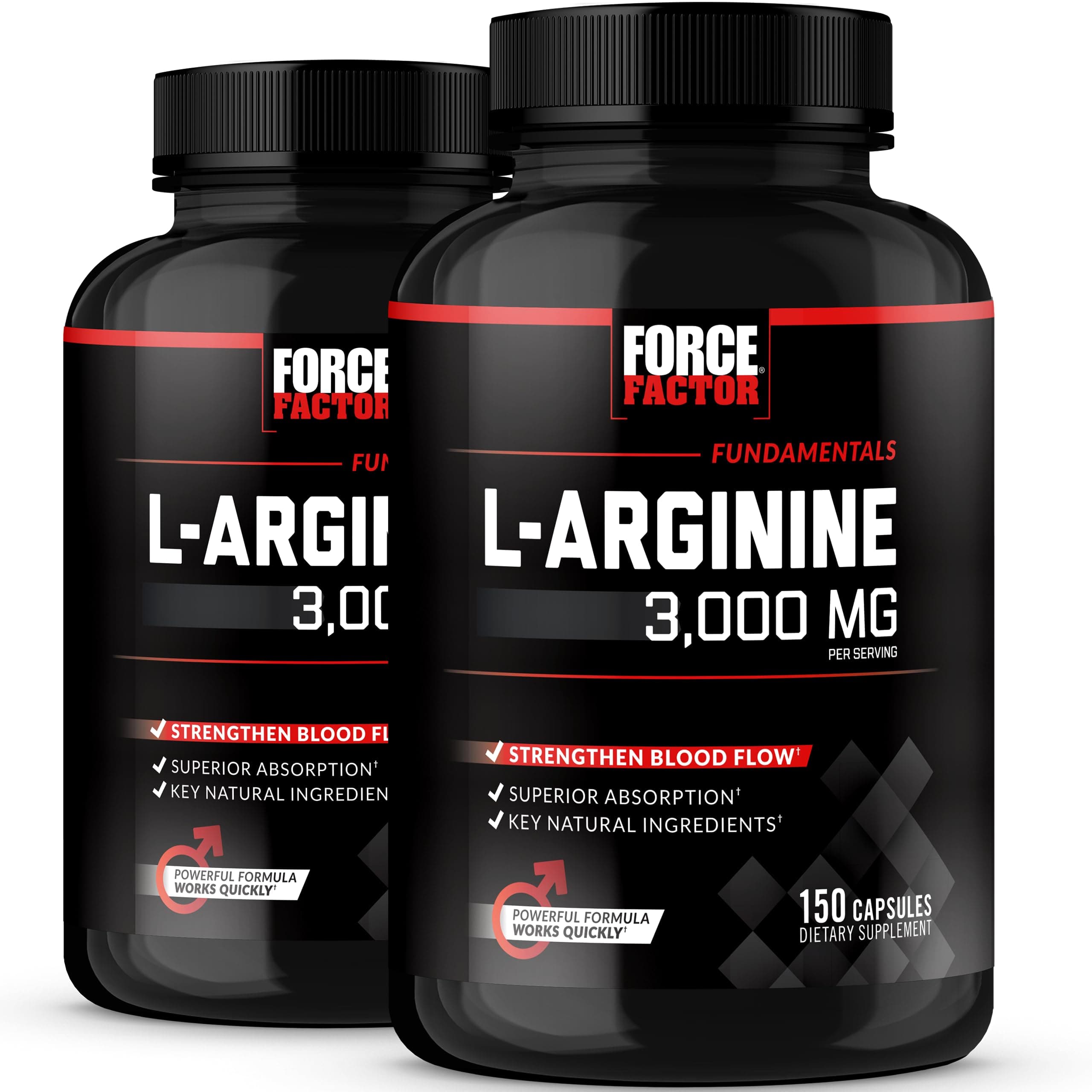 Force Factor L-Arginine, Nitric Oxide Supplement with BioPerine to Help Build Muscle & Support Stronger Blood Flow, Circulation, Nutrient Delivery, & Pumps, L-Arginine 3000mg, 150 Count (Pack of 2)