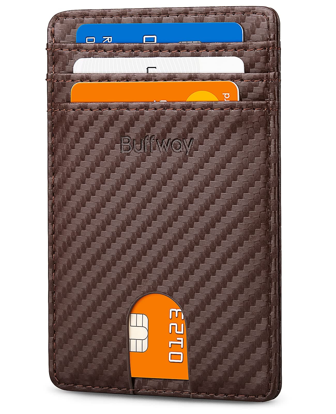 Mens Slim Wallet, Minimalist Thin Front Pocket Leather Credit Card Holder with RFID Blocking for Work Travel