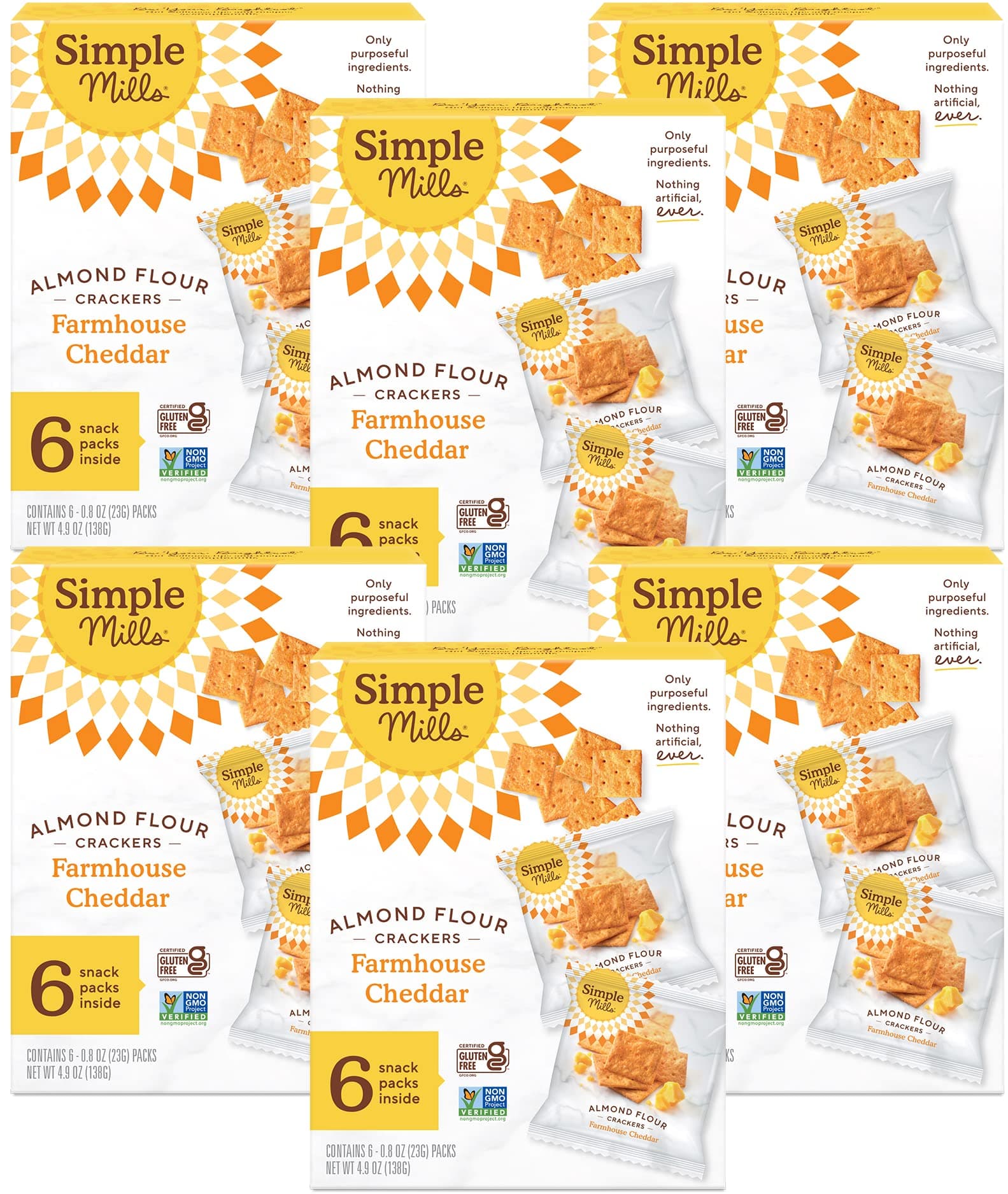 Simple Mills Almond Flour Crackers, Farmhouse Cheddar Snack Packs - Gluten Free, Healthy Snacks, 4.9 Ounce (Pack of 6)